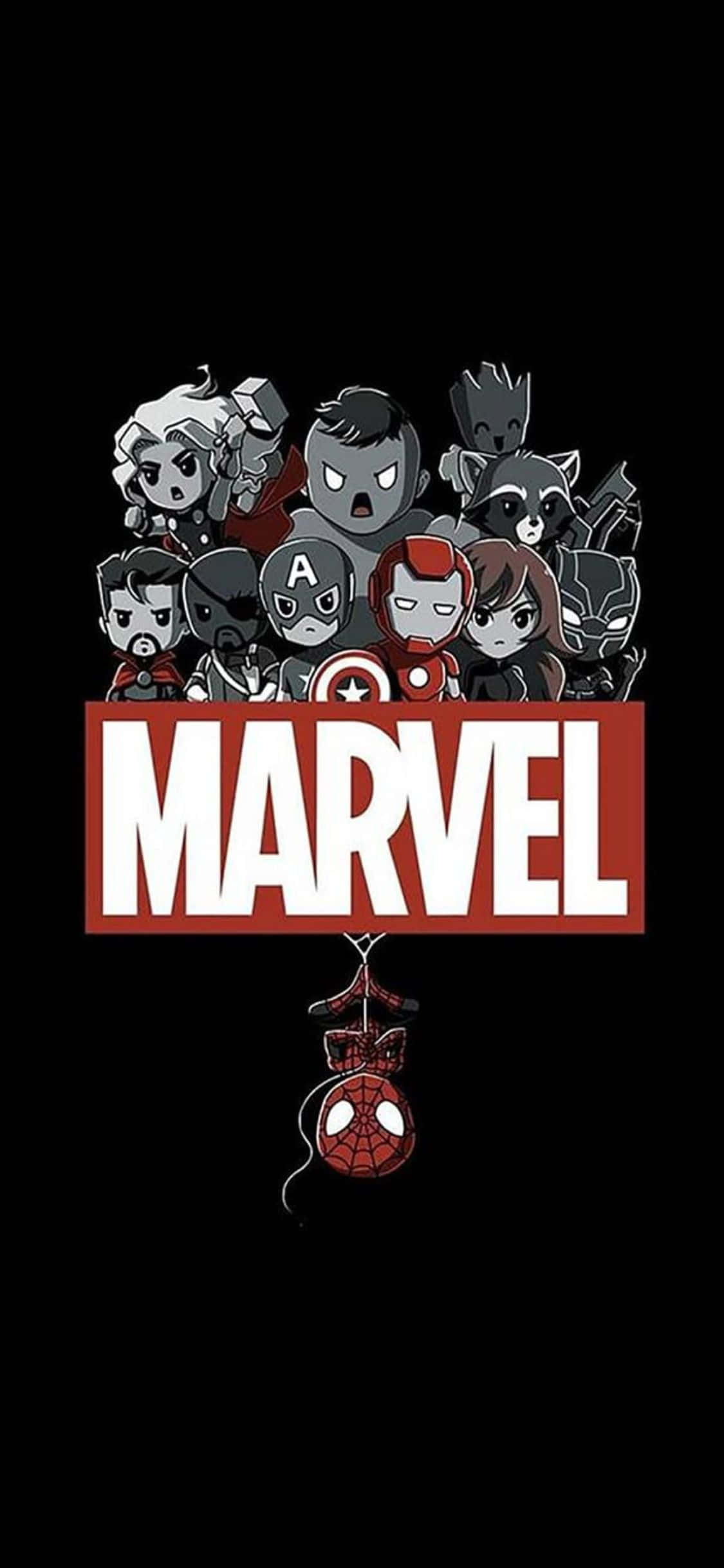 ชิบิ ซูเปอร์ฮีโร iPhone XS พื้นหลัง Marvel วอลเปเปอร์