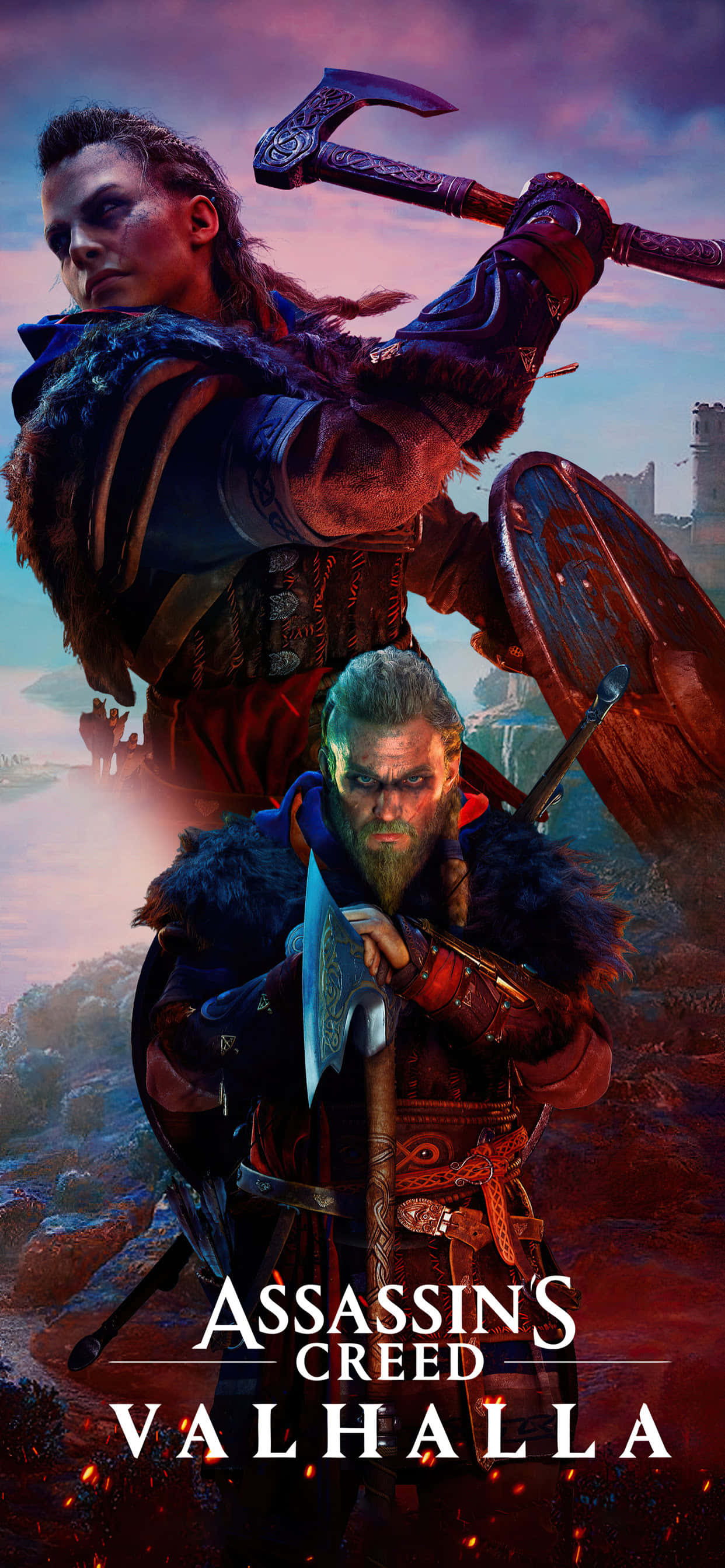ภาพพื้นหลังดิจิทัลคีย์อาร์ต iPhone Xs Max Assassin's Creed Valhalla วอลเปเปอร์