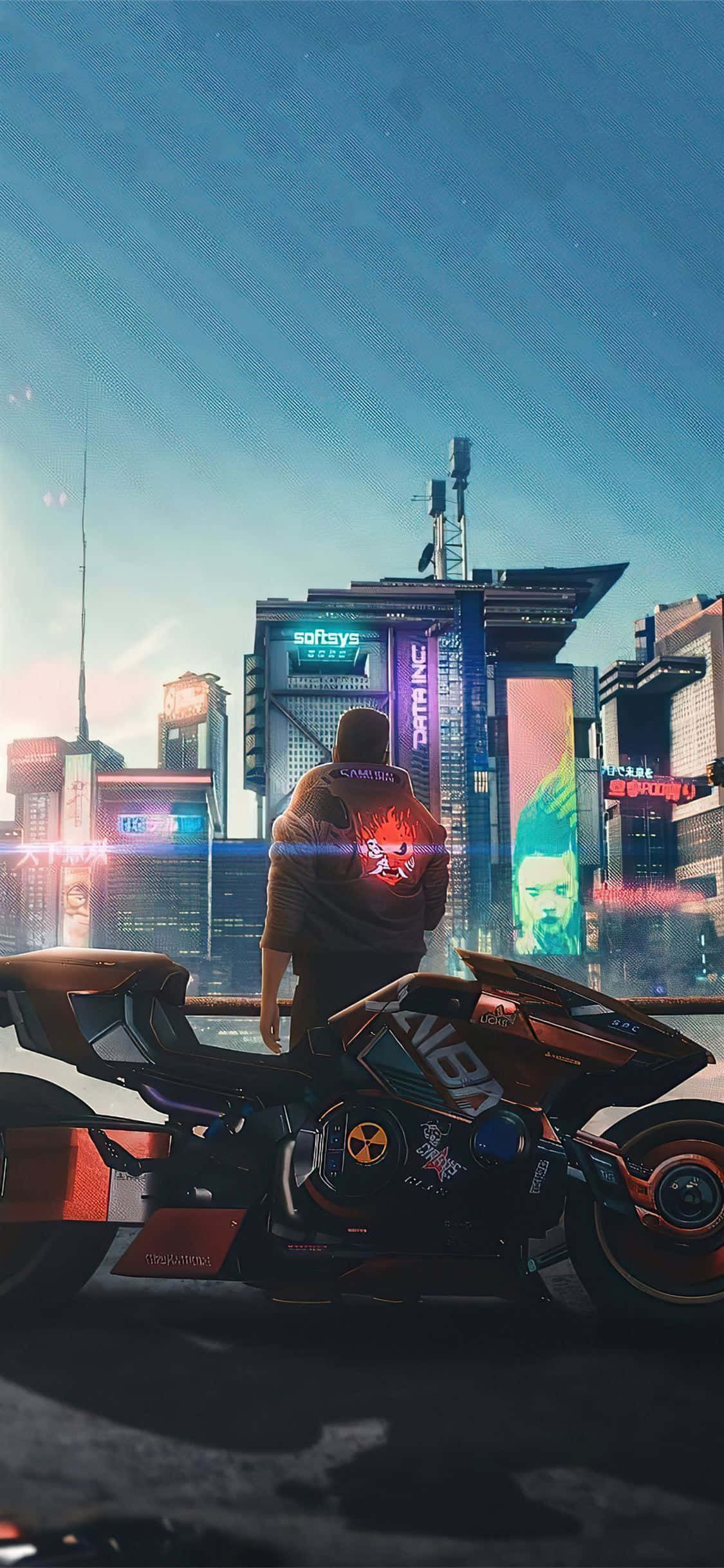 พื้นหลัง iPhone XS Max โลโก้ซามูไร Cyberpunk 2077 วอลเปเปอร์