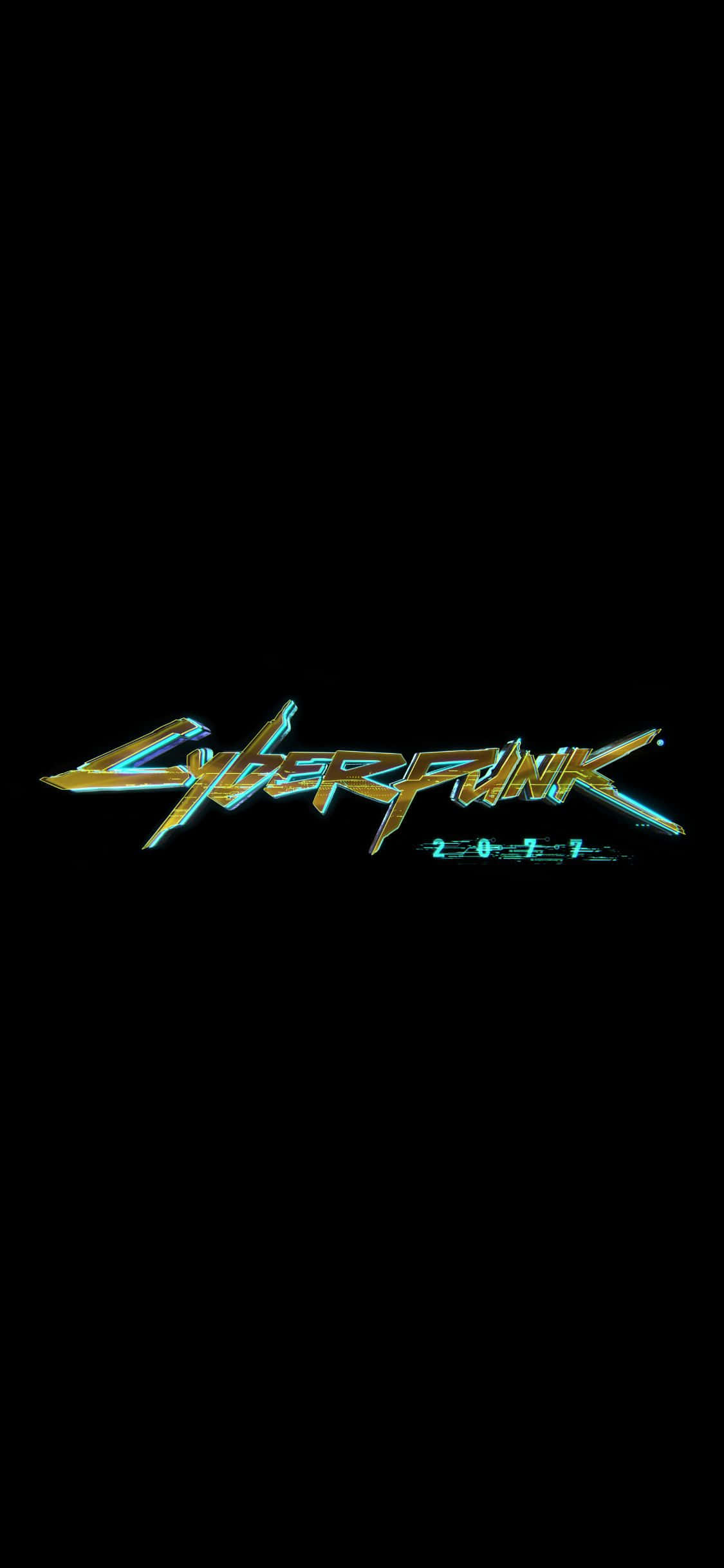 พื้นหลังสีดำโลโก้ Cyberpunk 2077 สำหรับ iPhone XS Max วอลเปเปอร์