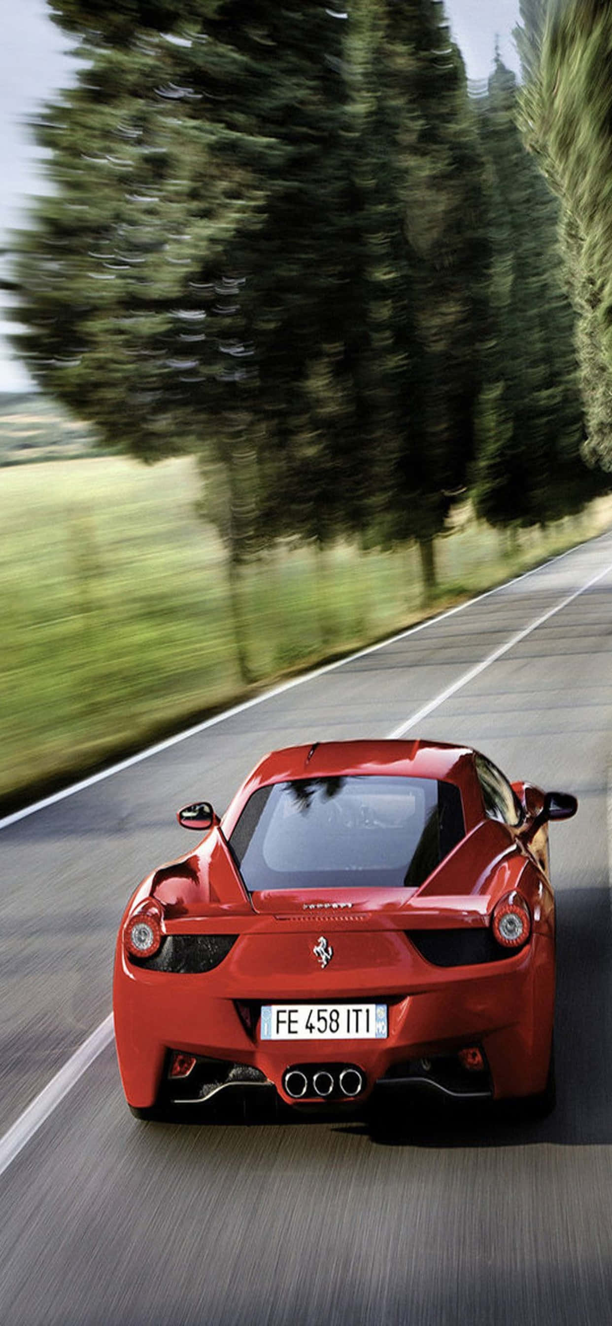 iPhone Xs Max พื้นหลัง Ferrari รถ Ferrari 458 Spider สีแดงปี 2015 บนถนน วอลเปเปอร์
