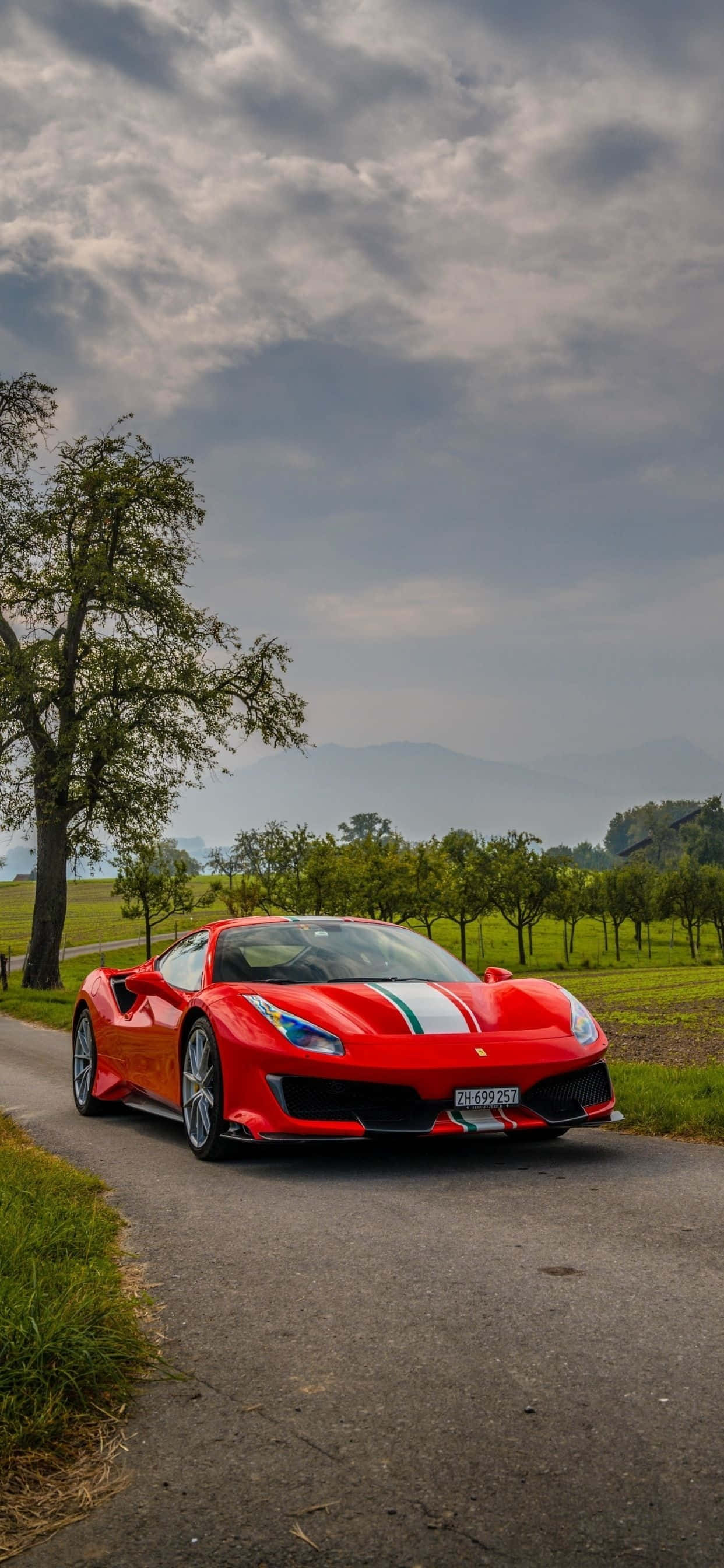 พื้นหลัง iPhone Xs Max Ferrari สีแดง Ferrari 488 Pista วอลเปเปอร์