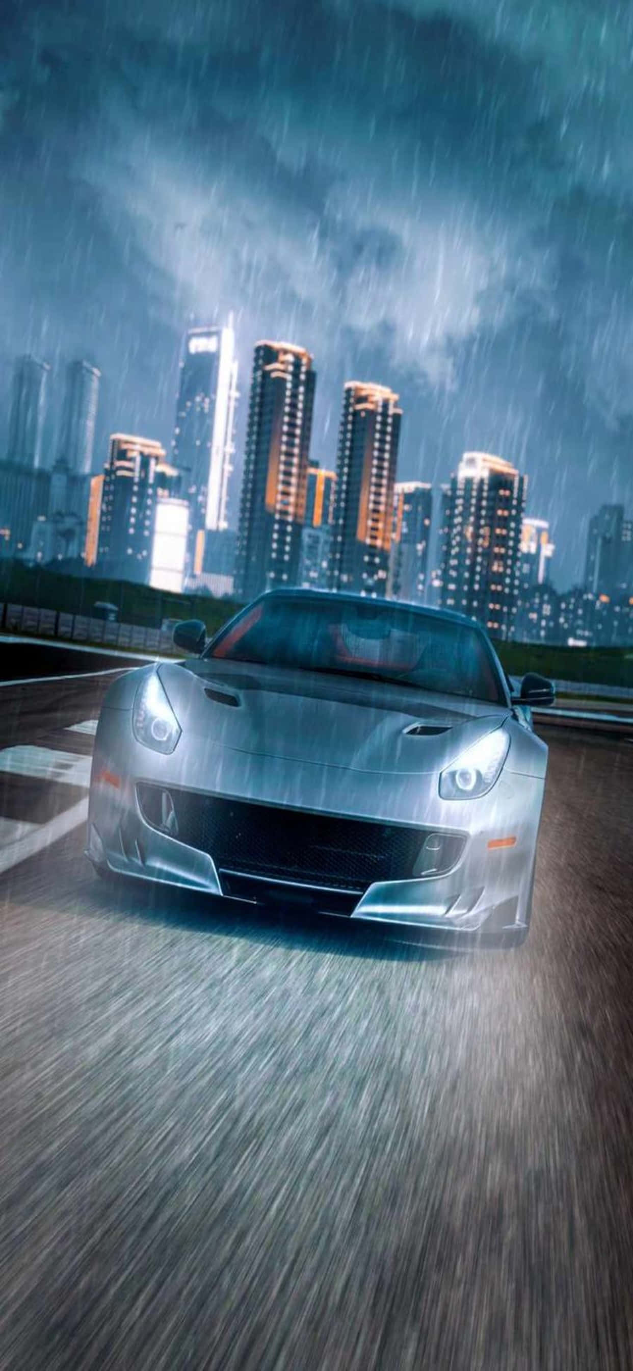 iPhone Xs Max พื้นหลัง Ferrari รถ Ferrari ท่ามกลางฝนในเวลากลางคืน วอลเปเปอร์