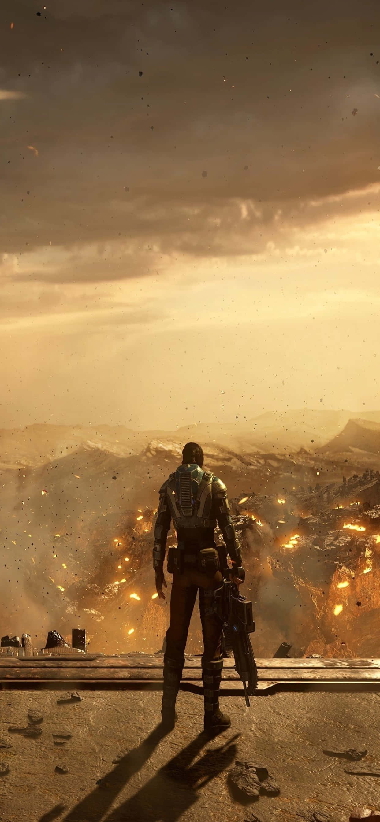 iPhone XS Max Gears Of War 5 Kait พื้นหลังสีซีเปีย วอลเปเปอร์
