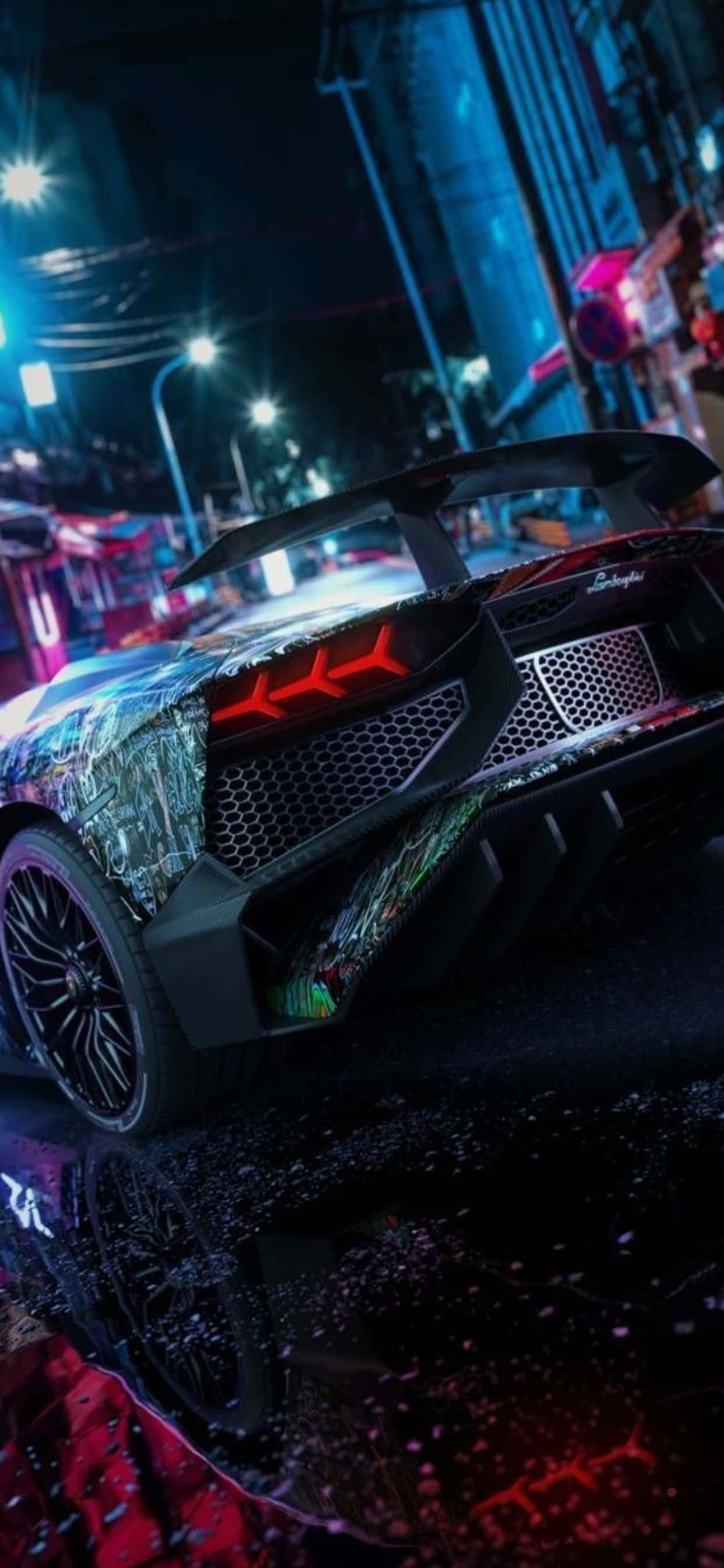 iPhone XS Max พื้นหลังท้ายรถ Lamborghini Aventador วอลเปเปอร์
