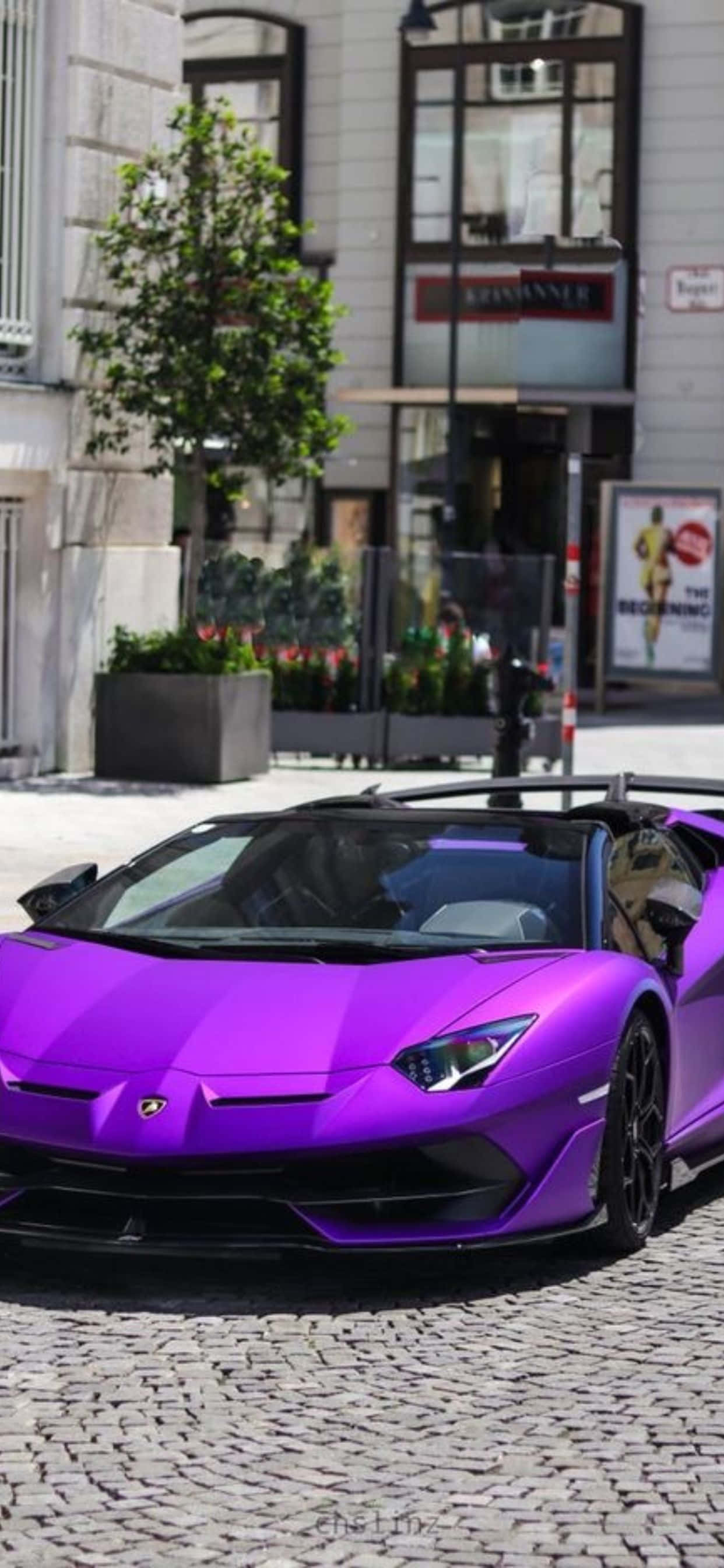 พื้นหลัง iPhone XS Max Lamborghini Aventador สีม่วง วอลเปเปอร์