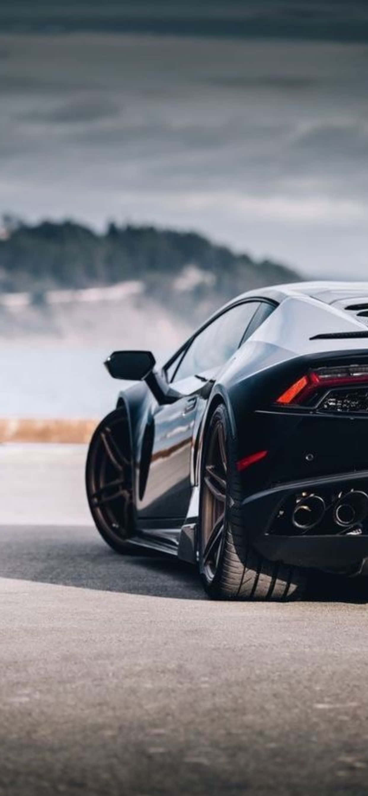 iPhone XS Max Lamborghini Huracan สีดำ ภาพพื้นหลังด้านหลัง วอลเปเปอร์