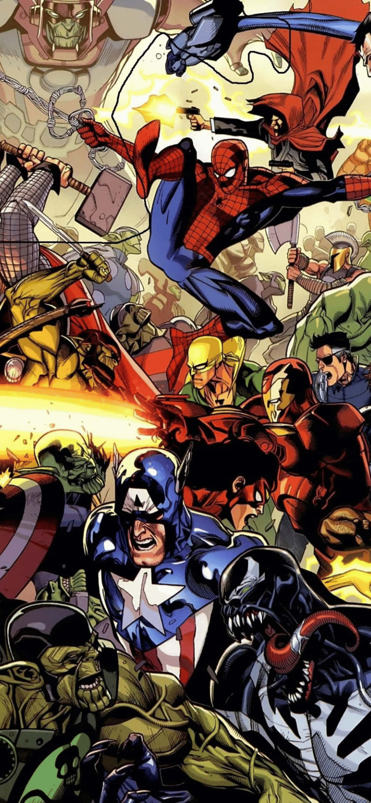 พื้นหลัง iPhone XS Max Marvel สไตล์การ์ตูนคลาสสิก วอลเปเปอร์