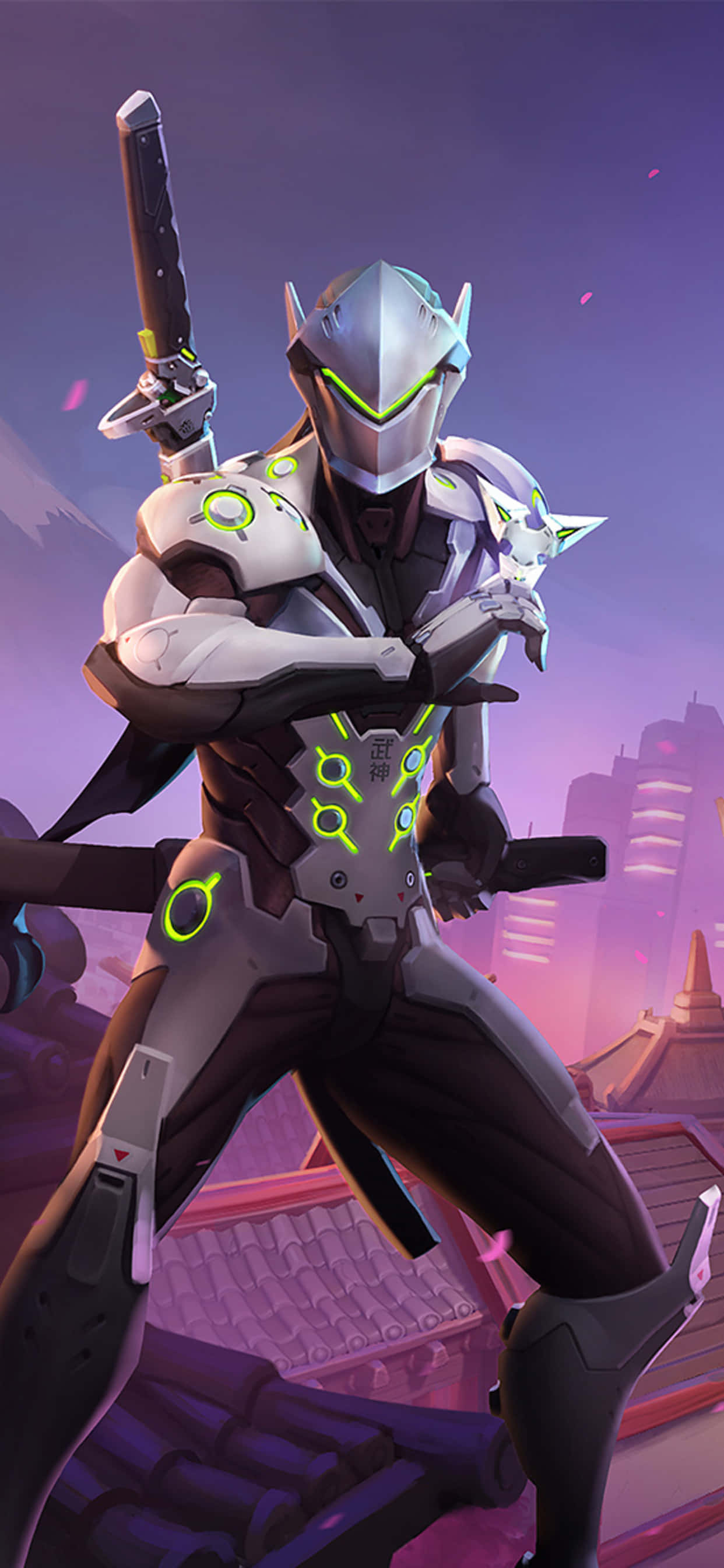 iPhone Xs Max พื้นหลัง Overwatch Genji ชุดสีขาว วอลเปเปอร์