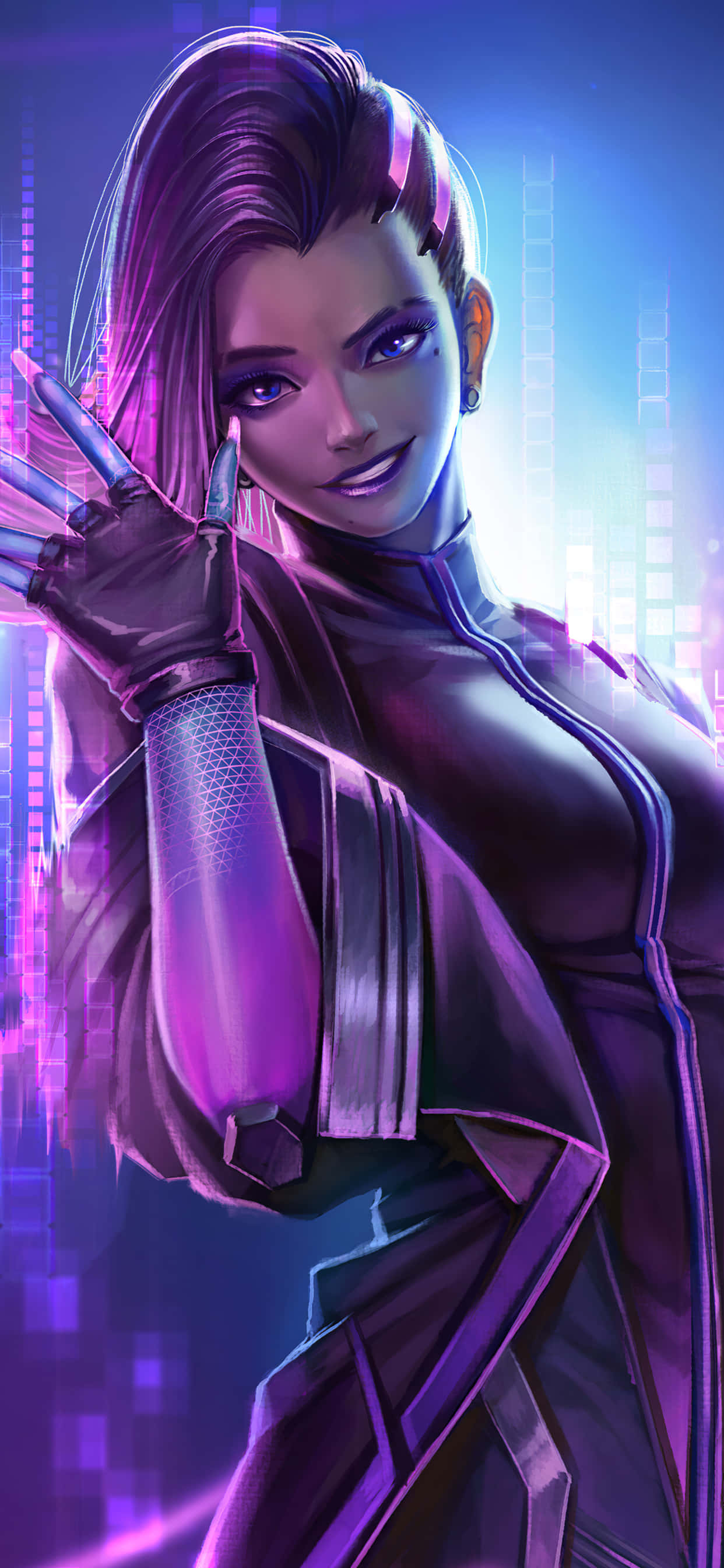 พื้นหลัง iPhone Xs Max Overwatch Sombra โบกมือ วอลเปเปอร์