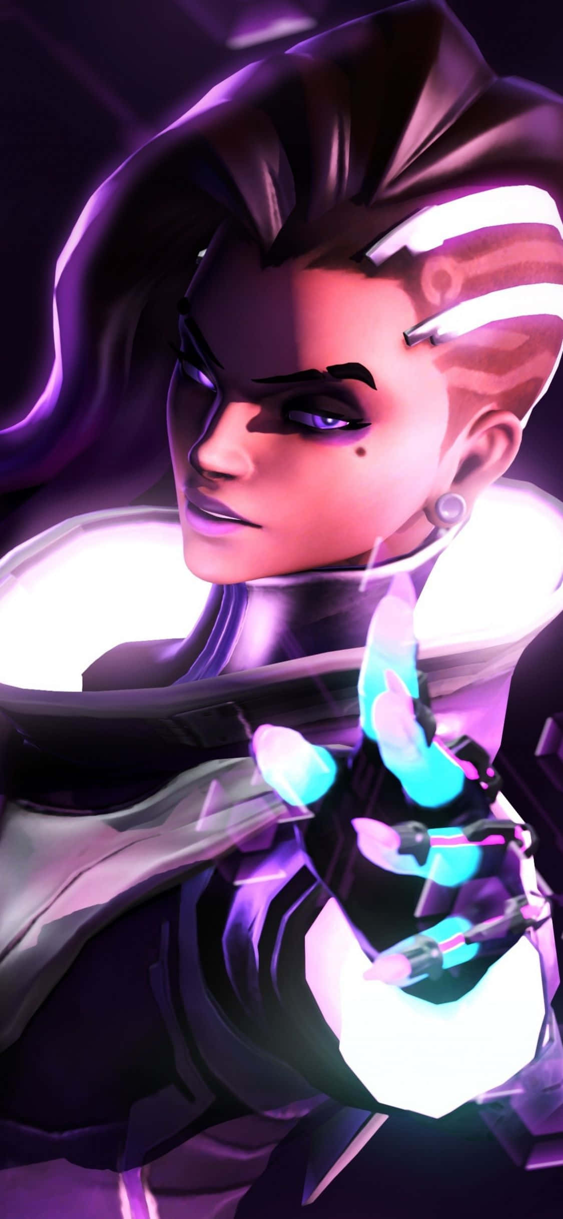 พื้นหลัง iPhone Xs Max Overwatch Sombra ชี้ด้วยมือ วอลเปเปอร์