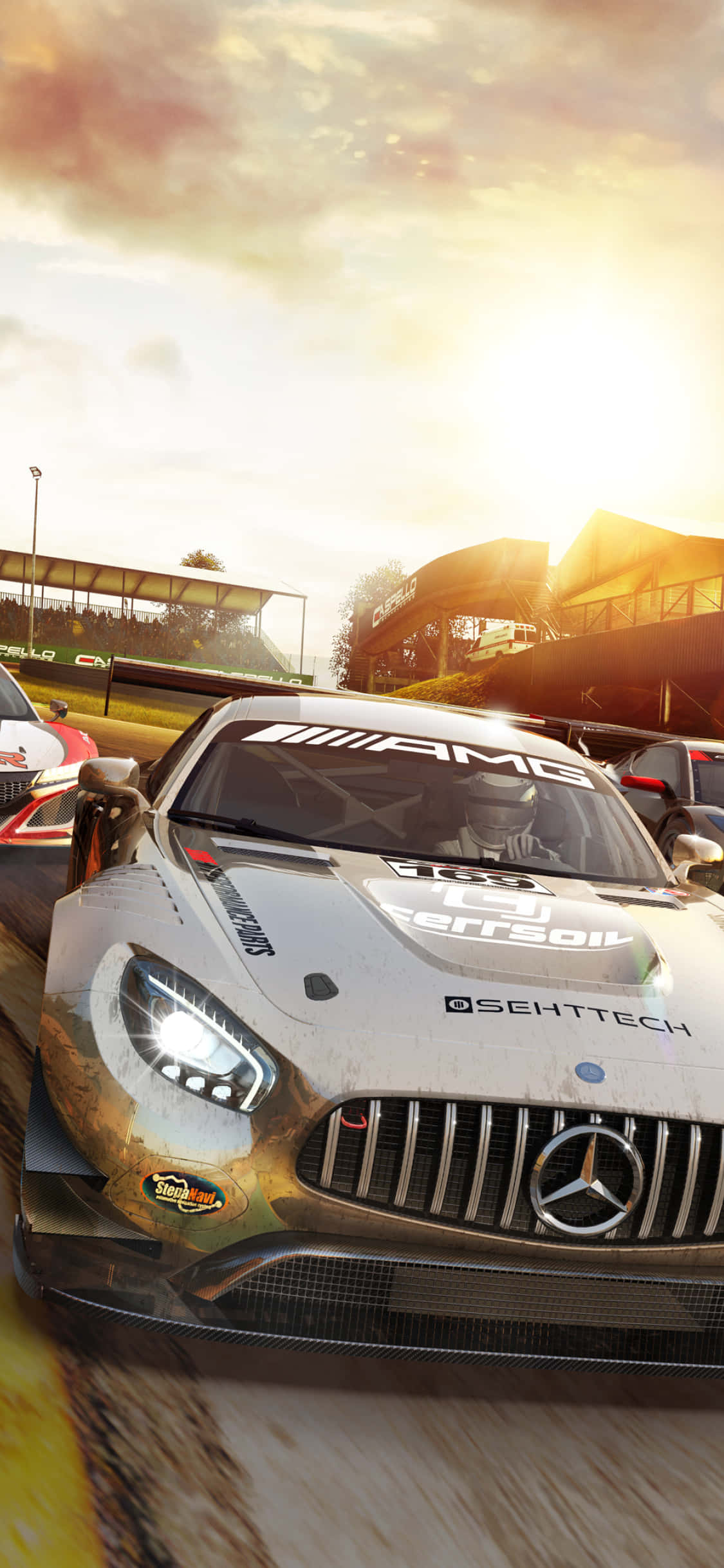 พื้นหลัง iPhone XS Max Project Cars 2 รถ Mercedes สีเทา Sebring Imsa ปี 2017 วอลเปเปอร์