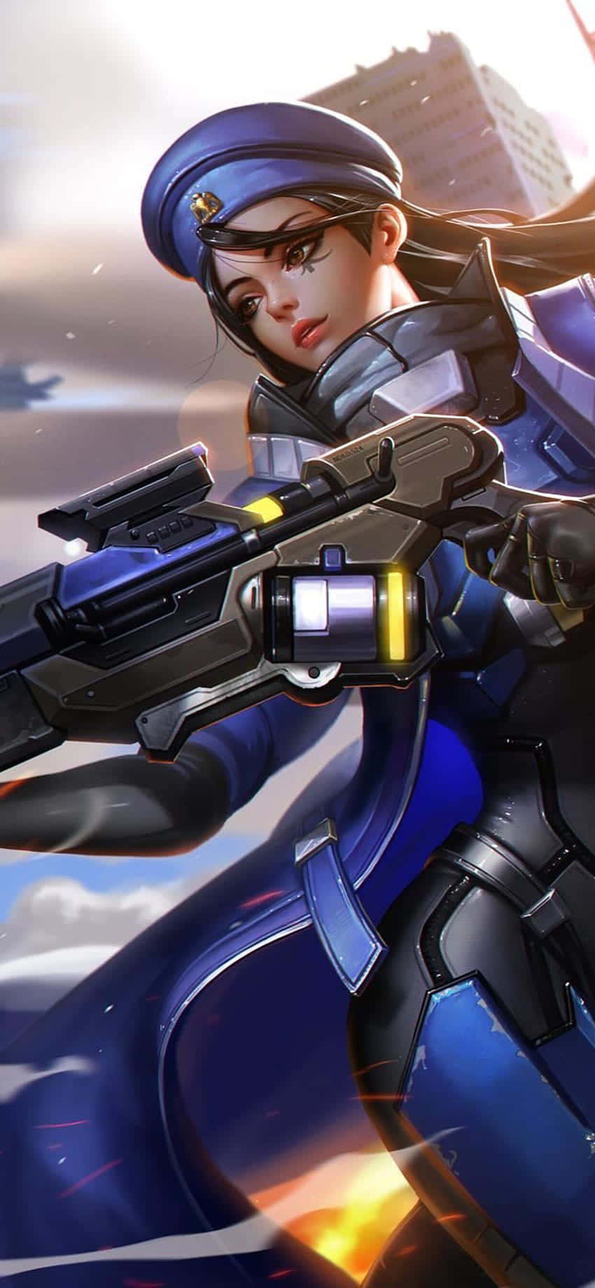 พื้นหลัง iPhone Xs Max Overwatch กัปตัน Ana กำลังสู้ วอลเปเปอร์