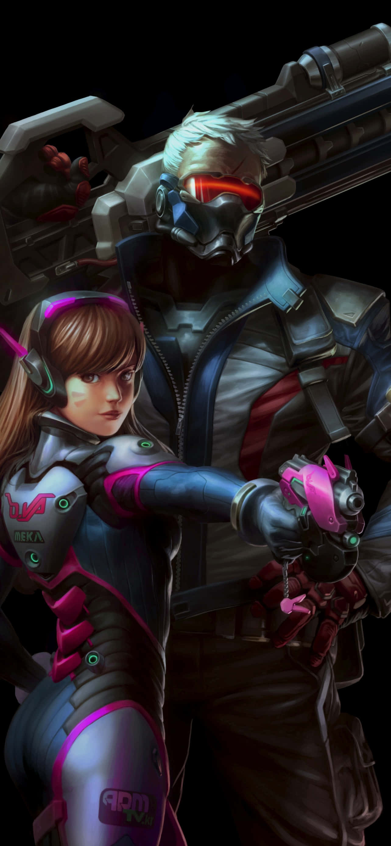iPhone Xs Max Overwatch พื้นหลัง D.Va กับ Soldier 76 วอลเปเปอร์