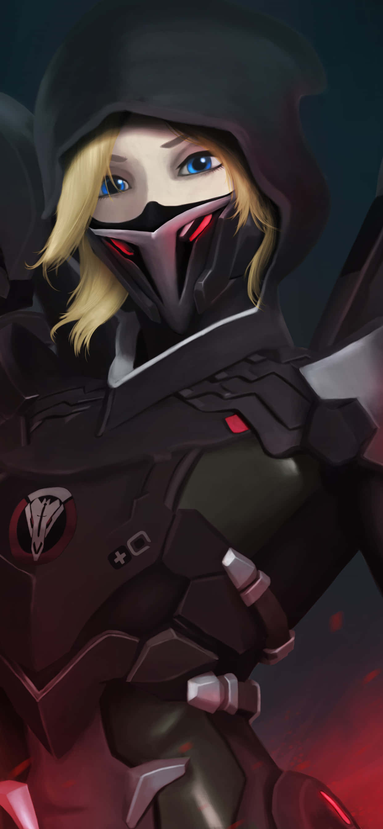 iPhone Xs Max Overwatch พื้นหลัง Mercy เสื้อฮู้ดดำ วอลเปเปอร์
