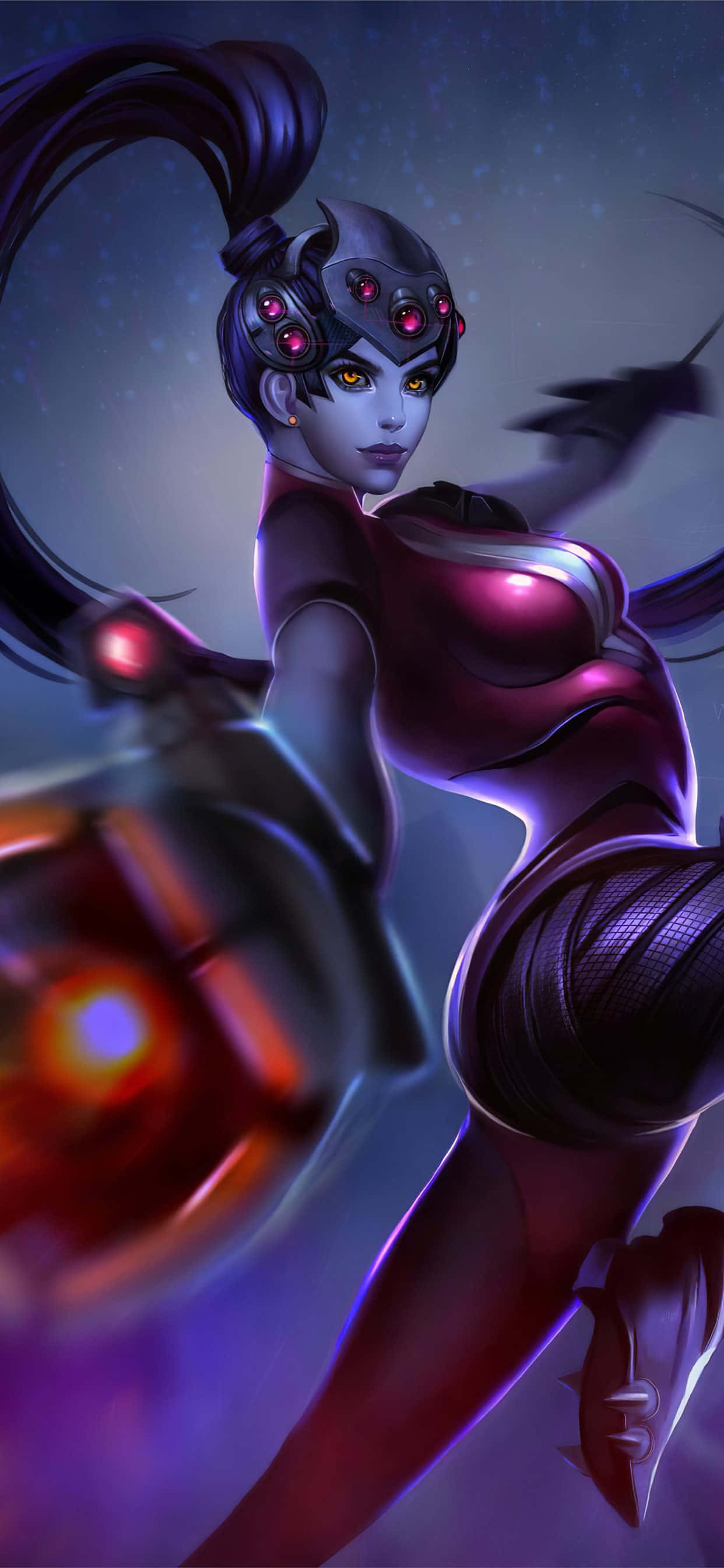 iPhone Xs Max พื้นหลัง Overwatch Widowmaker กำลังเล็งปืน วอลเปเปอร์