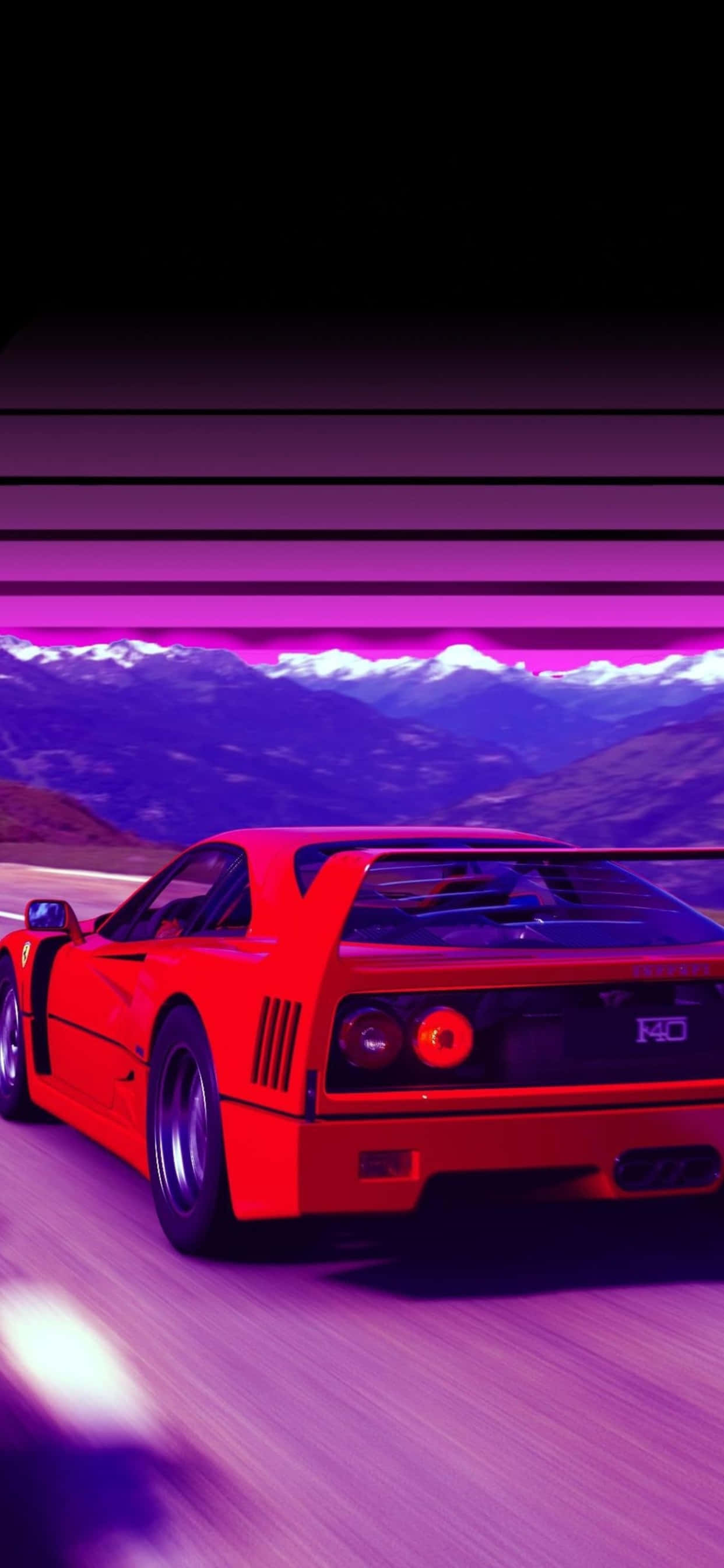 iPhone Xs Max พื้นหลัง Ferrari สีแดง Ferrari F40 ฉากหลังสีม่วง วอลเปเปอร์