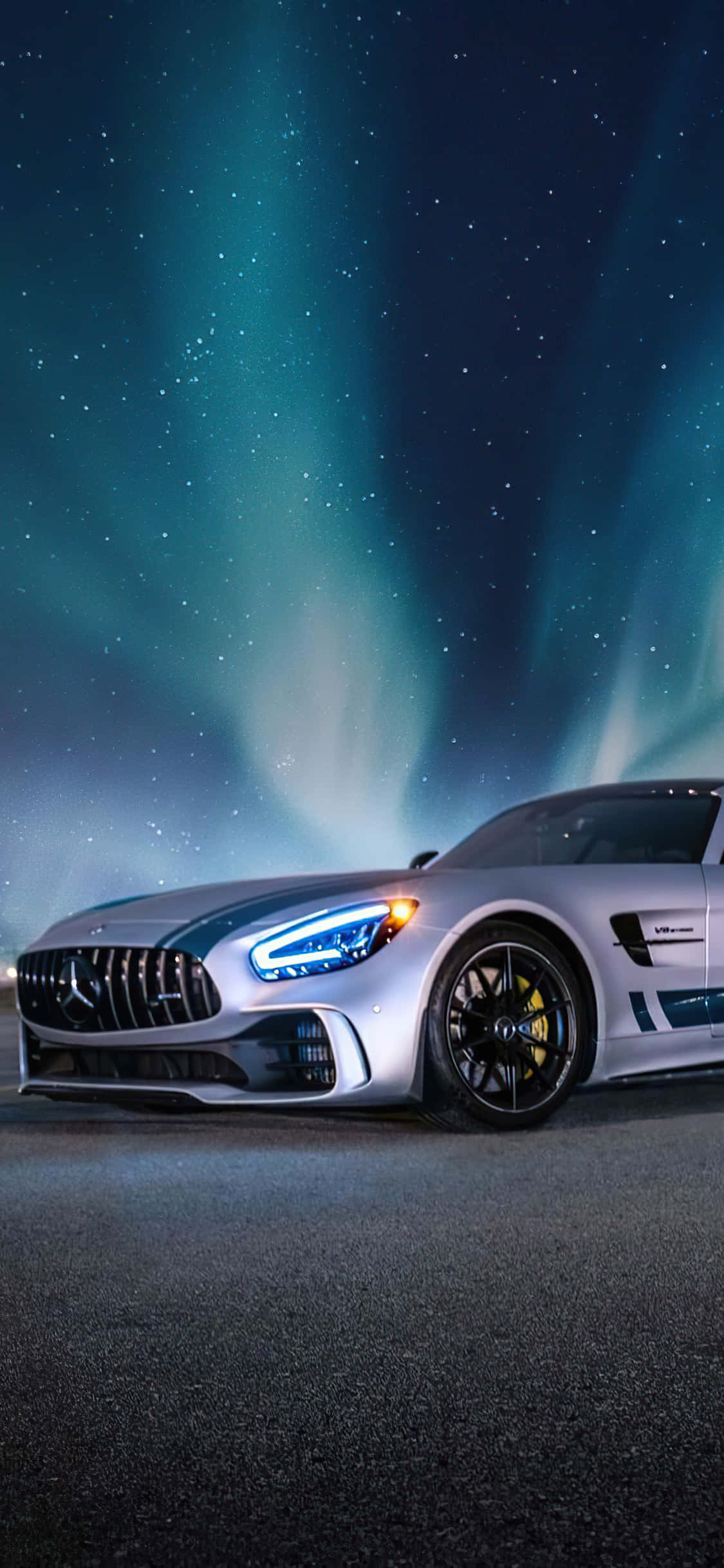 พื้นหลังสีเงิน iPhone Xs Mercedes Amg แสงเหนือ วอลเปเปอร์