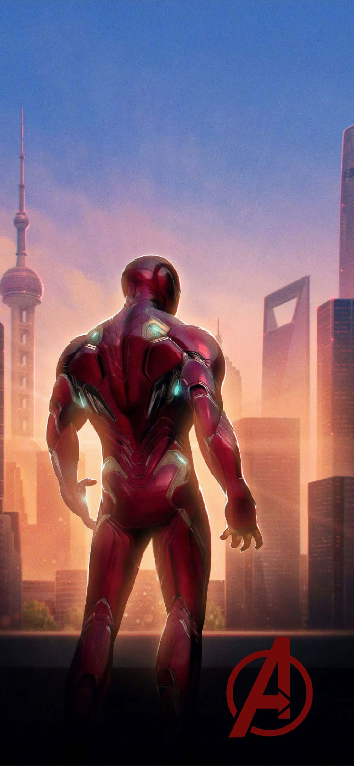 พื้นหลัง iPhone XS Avengers ของ Iron Man ในนิวยอร์ก วอลเปเปอร์