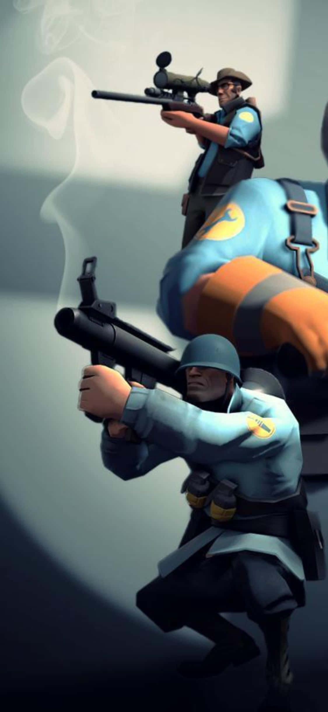 iPhone XS Team Fortress 2 ตัวละครชุดน้ำเงิน พื้นหลัง วอลเปเปอร์