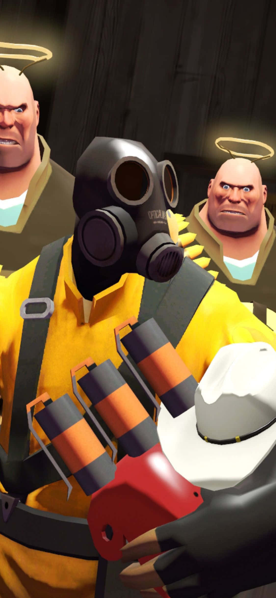iPhone XS Team Fortress 2 Pyro กับ Heavys พื้นหลัง วอลเปเปอร์