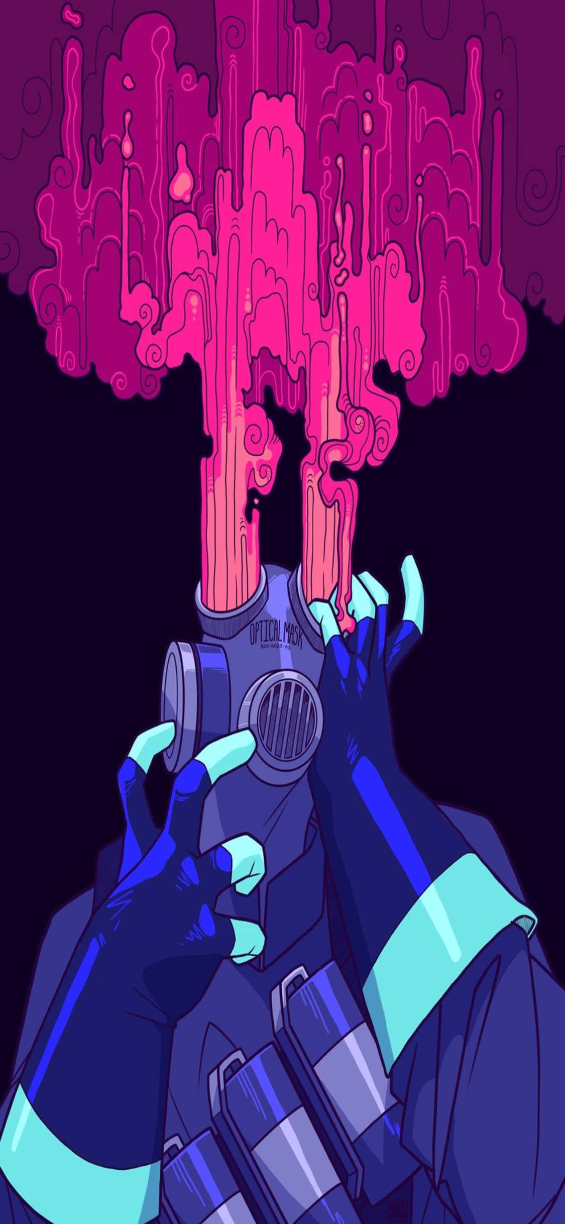 iPhone Xs TF2 พื้นหลัง ภาพวาดแฟนอาร์ต Pyro เปลวไฟตาสีม่วง วอลเปเปอร์