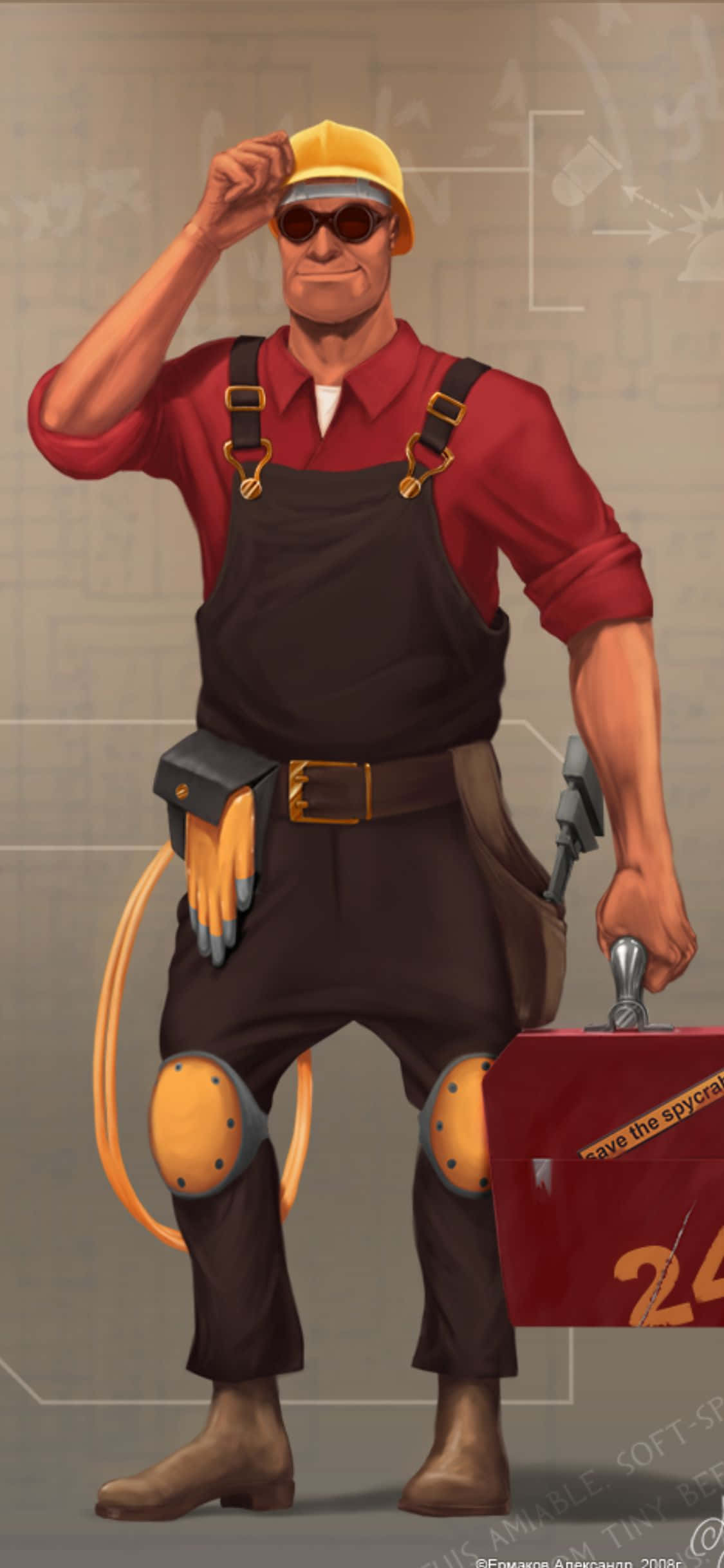 iPhone Xs TF2 พื้นหลัง แฟนอาร์ตวาดวิศวกรสีแดง วอลเปเปอร์