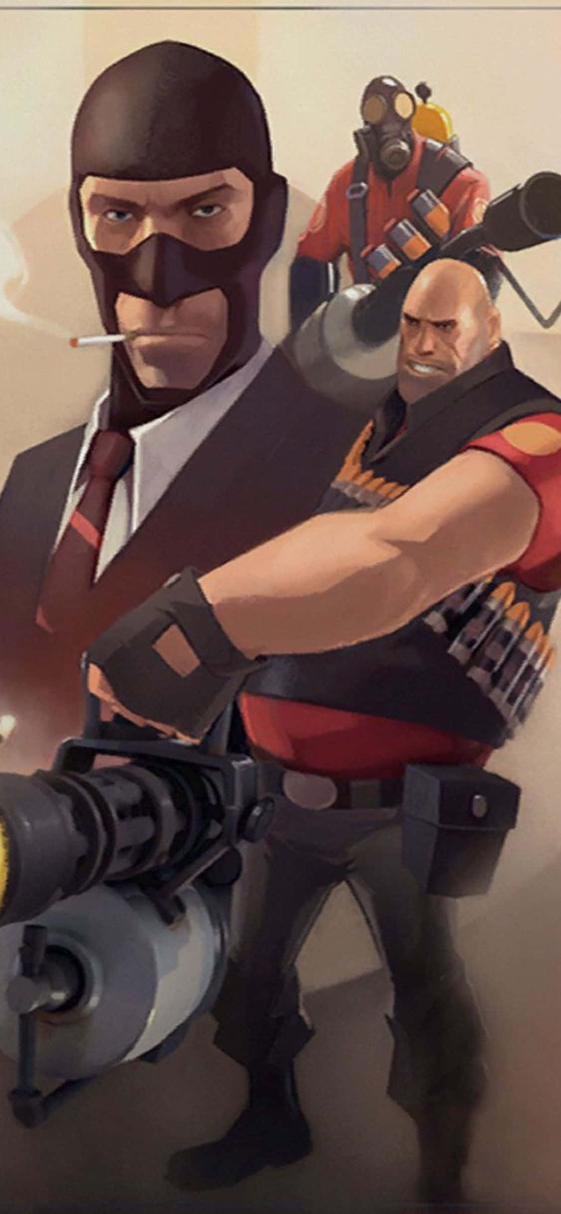 iPhone Xs TF2 พื้นหลัง โปสเตอร์ Spy Pyro และ Heavy วอลเปเปอร์
