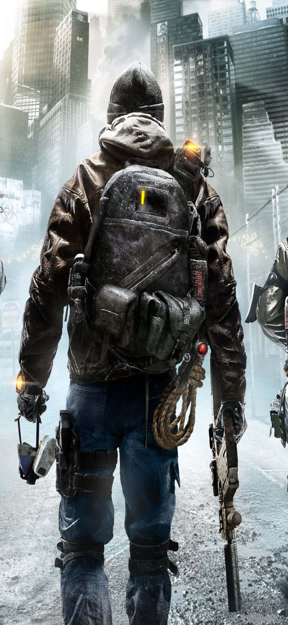 iPhone Xs The Division พื้นหลัง ชายสะเป๋าและปืน วอลเปเปอร์