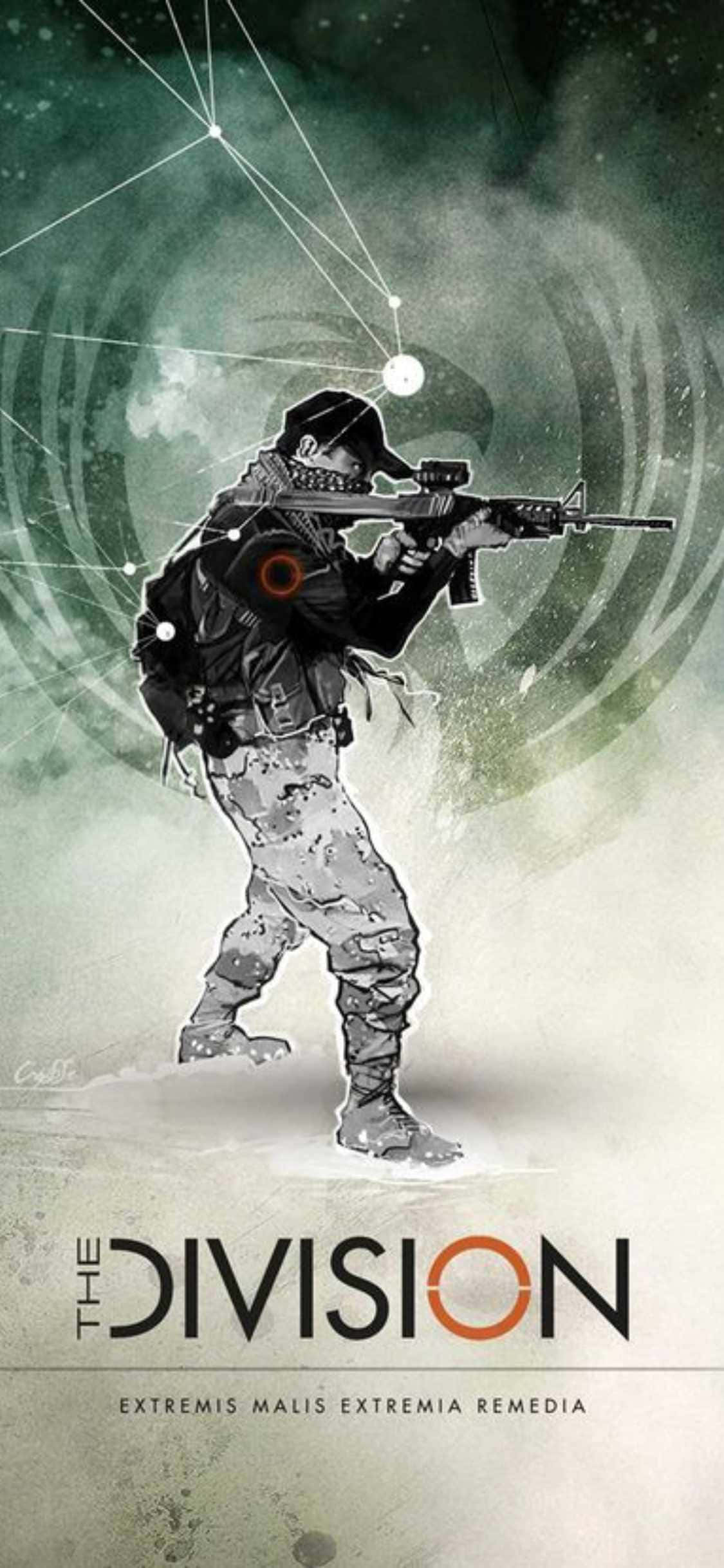 iPhone Xs The Division พื้นหลังโปสเตอร์เกมที่มีชายเล็งปืน วอลเปเปอร์