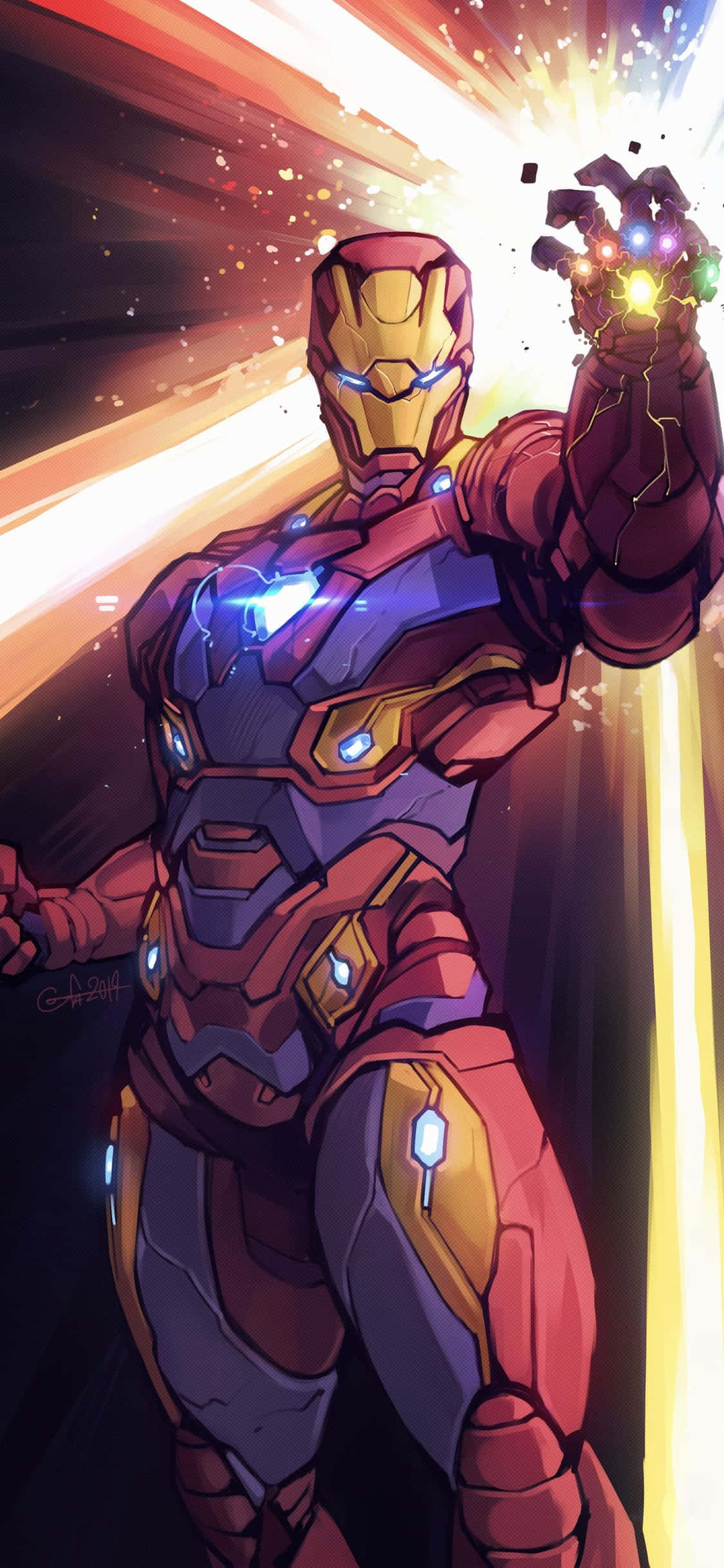 พื้นหลัง Iron Man สำหรับ iPhone X ถือ Infinity Stones วอลเปเปอร์