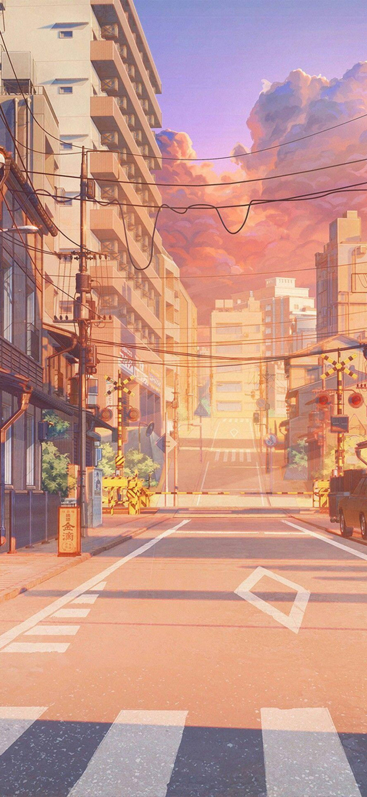 Japanese Aesthetic - Soft Pastel Street เป็นวอลเปเปอร์ iPhone วอลเปเปอร์