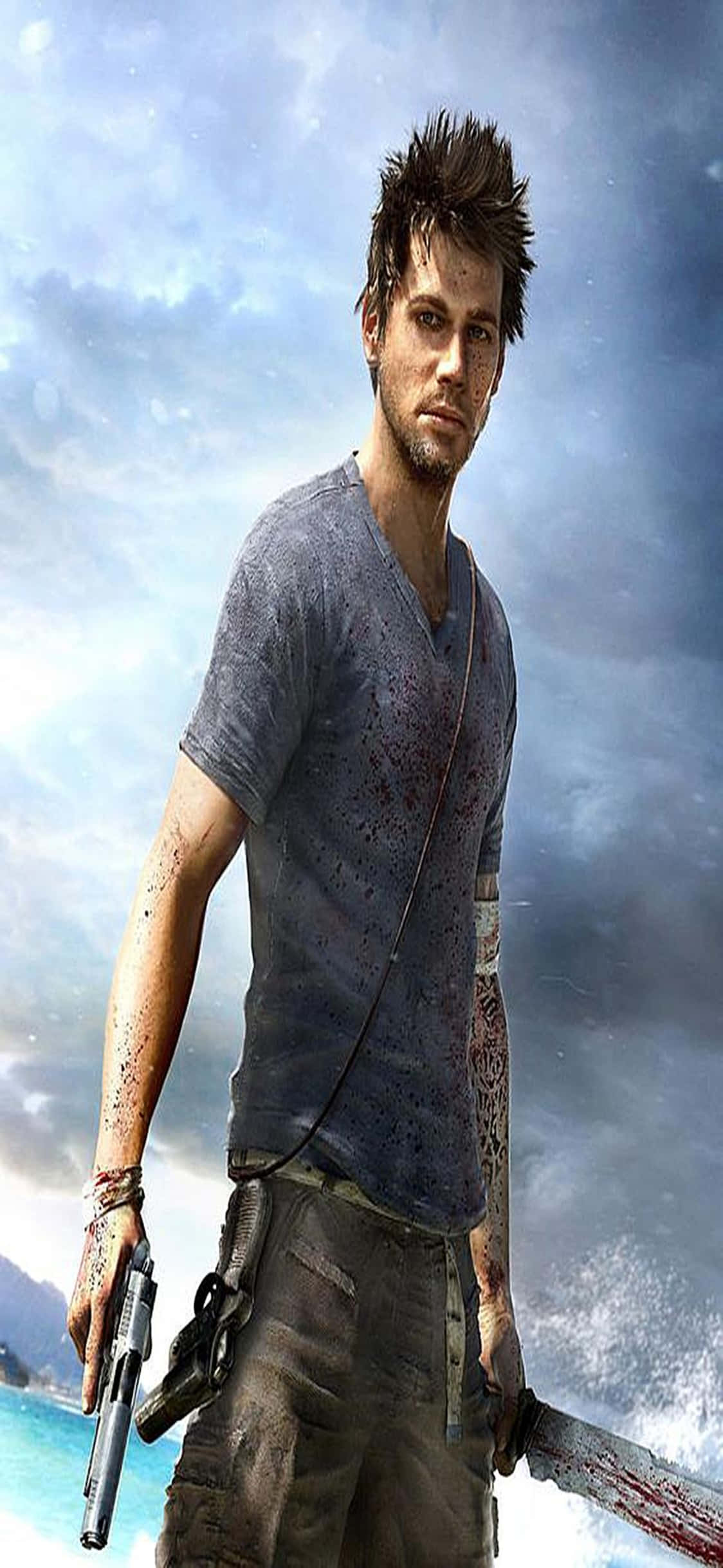 พื้นหลัง Jason Brody พร้อมมีดพร้า Far Cry 3 สำหรับ iPhone X วอลเปเปอร์