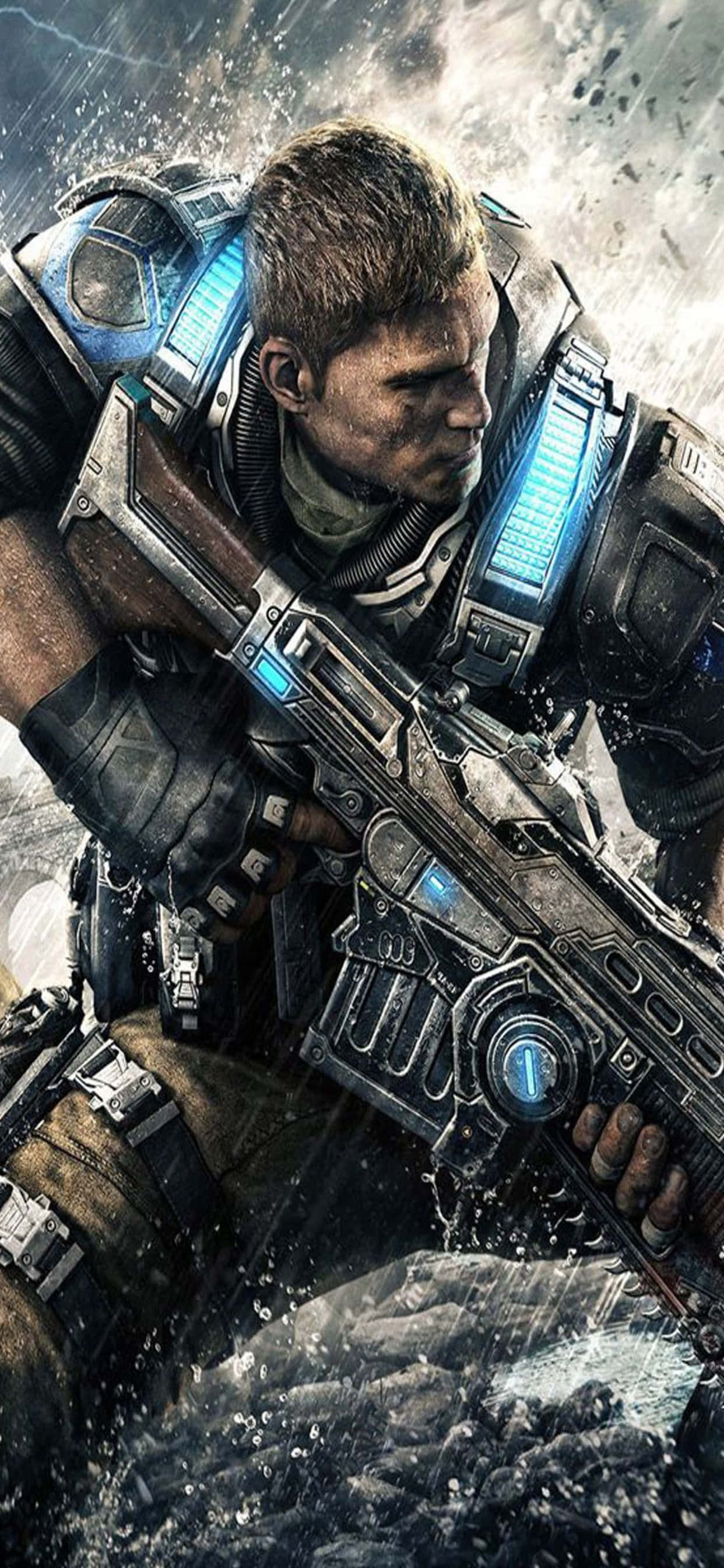 พื้นหลัง JD ปืนไรเฟิล Gears of War 5 สำหรับ iPhone XS Max วอลเปเปอร์