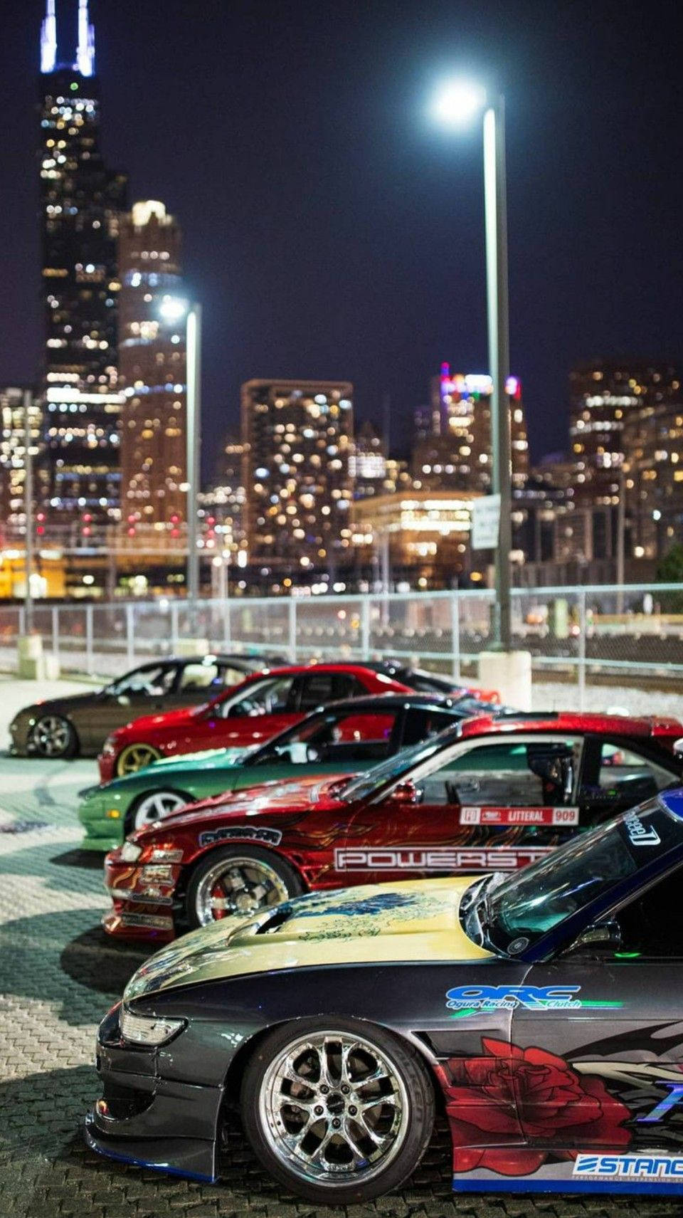 แถวรถ JDM ยามค่ำคืน วอลเปเปอร์