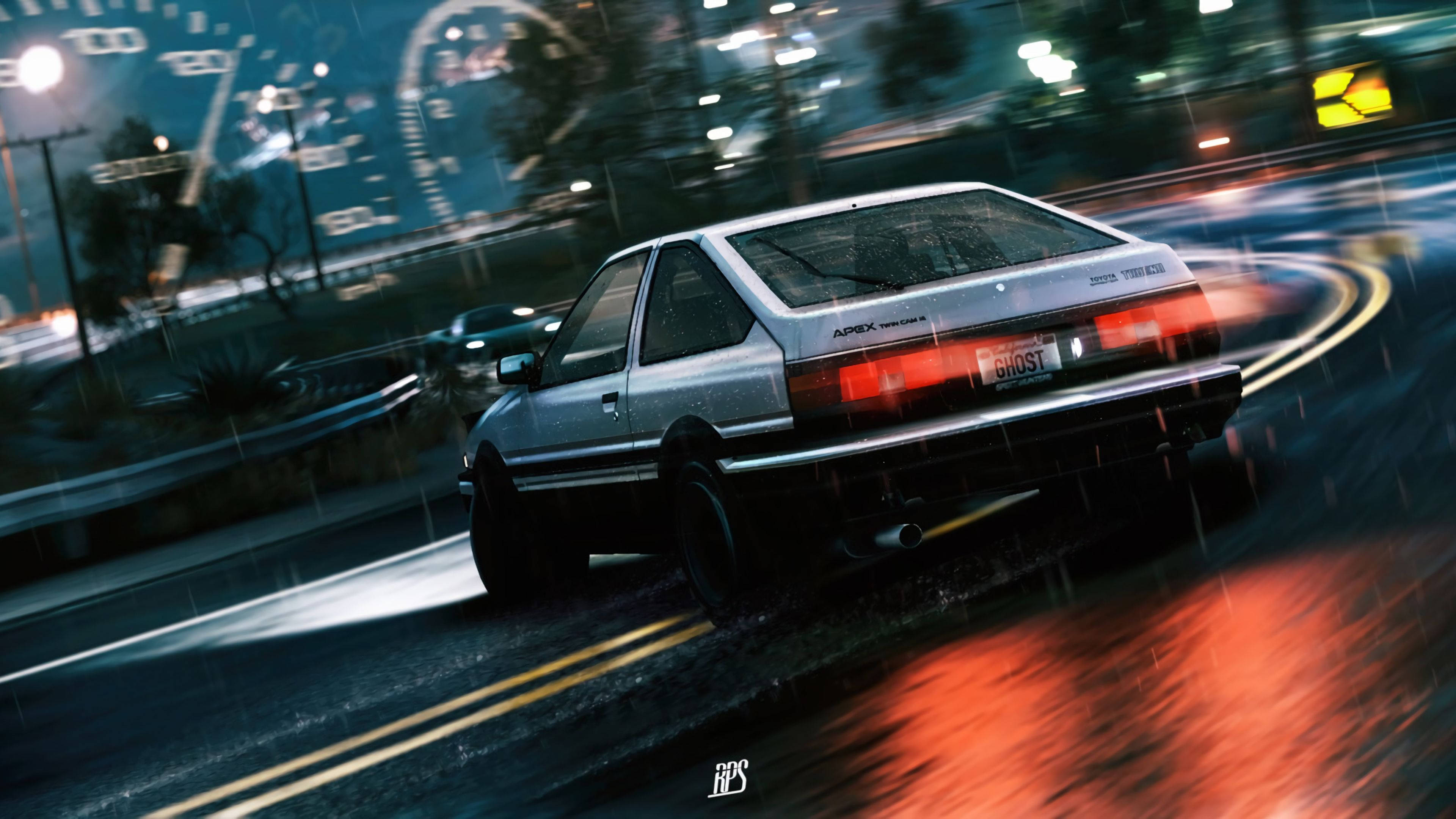 รถ JDM โชว์ทักษะการขับซิกแซกบนถนนเมืองยามค่ำคืน วอลเปเปอร์