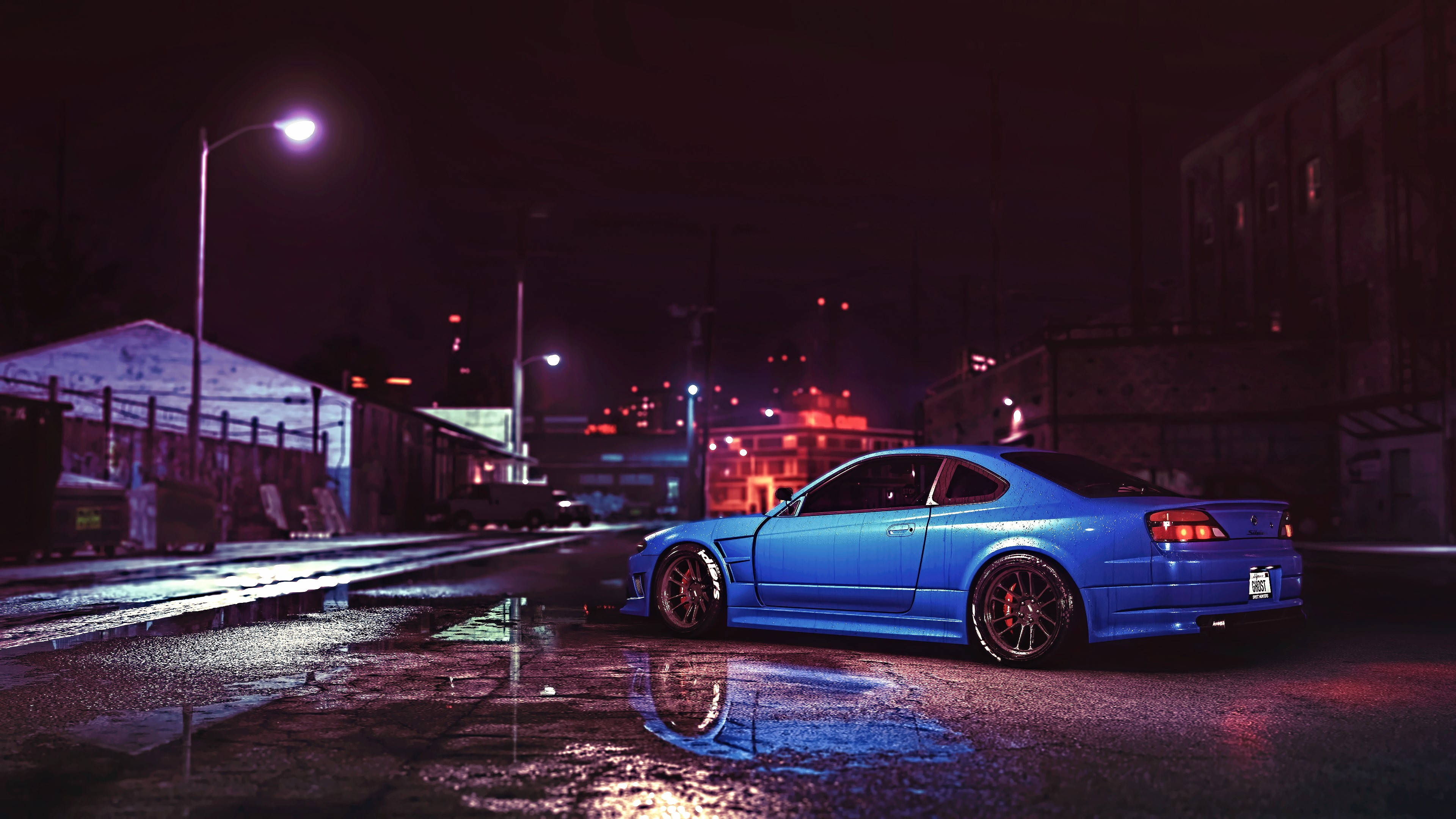 รถ JDM สีฟ้าเรืองแสงใต้ท้องฟ้ายามค่ำคืน วอลเปเปอร์