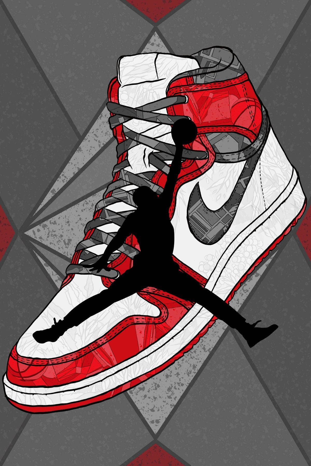 รองเท้า Jordan การ์ตูนสีแดงเทาพื้นหลังชิคาโก วอลเปเปอร์