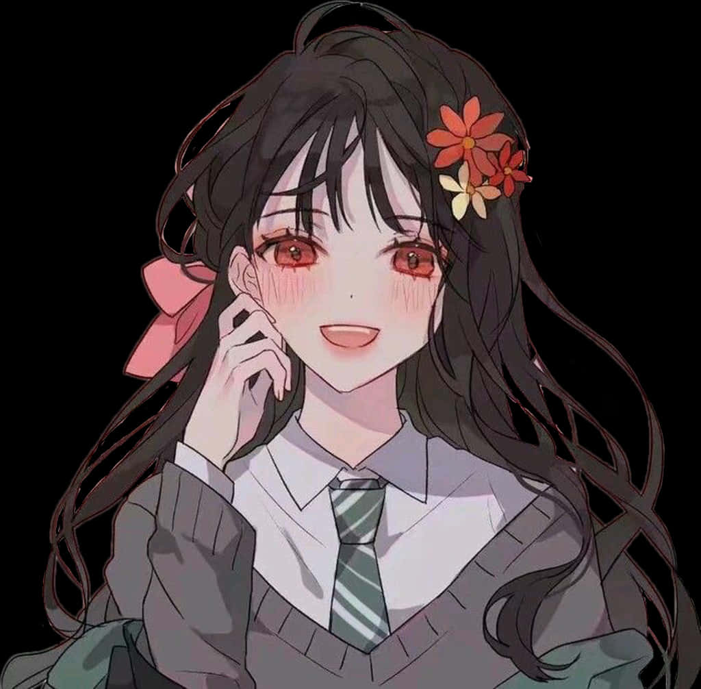 อนิเมะสาวผมดอกไม้ยิ้ม.JPG วอลเปเปอร์