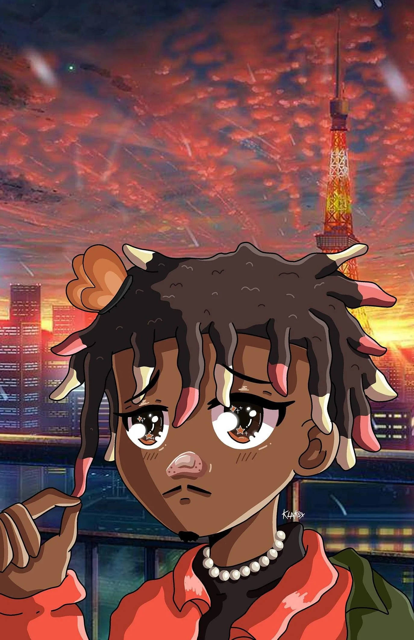 Juice Wrld อนิเมะกับท้องฟ้ายามพระอาทิตย์ตก วอลเปเปอร์