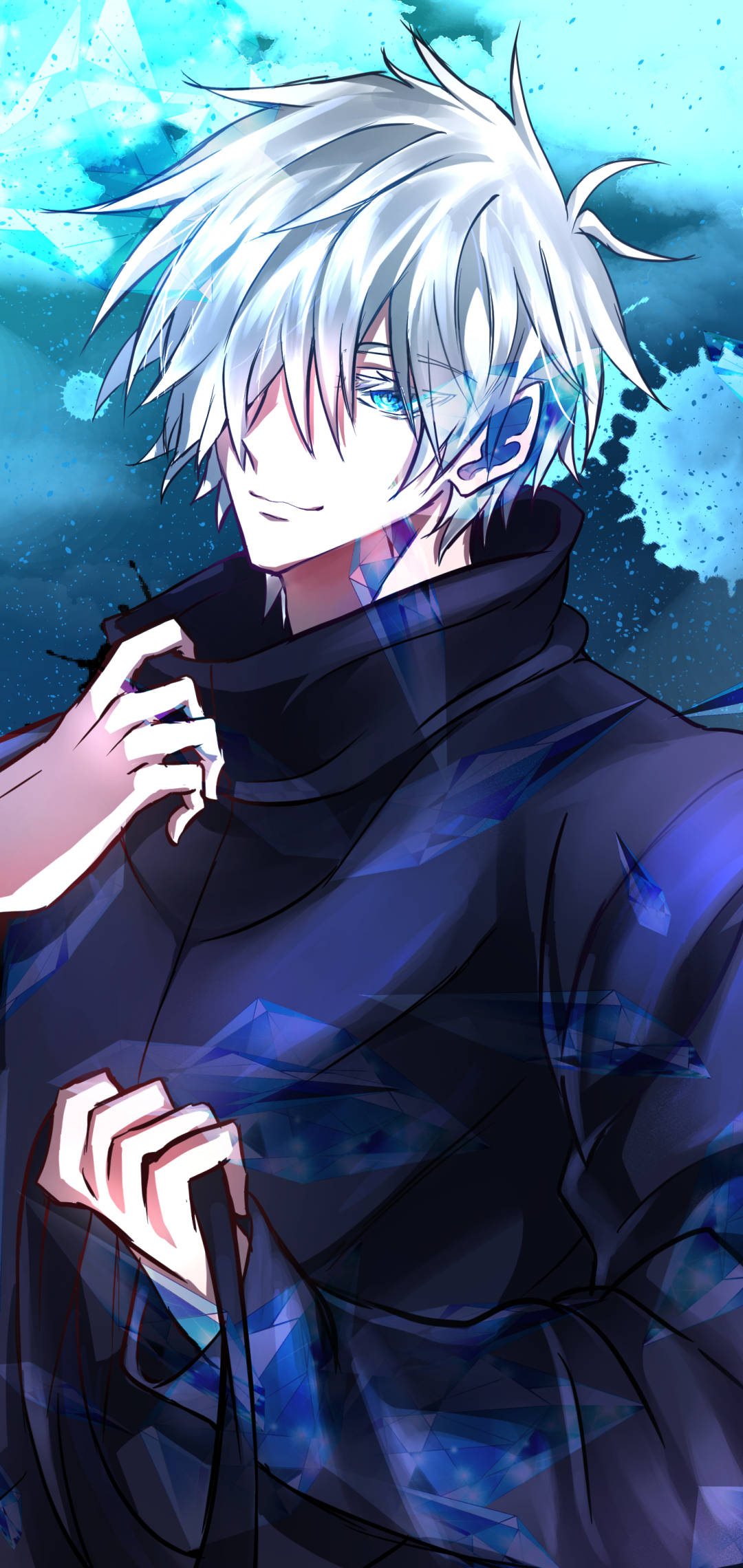 วอลเปเปอร์ซาโตรุ โกโจ แฟนอาร์ต ยิ้มน่ารัก Jujutsu Kaisen สำหรับมือถือ วอลเปเปอร์