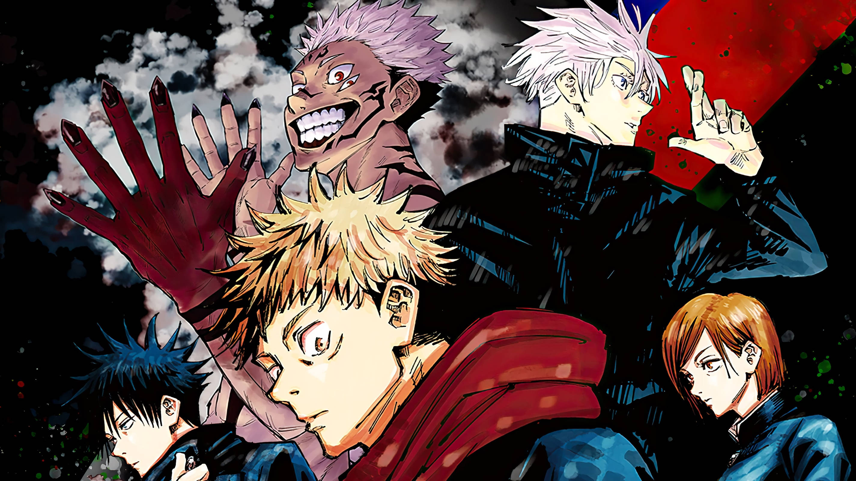 ภาพประกอบสุดตื่นเต้นและทรงพลังของตัวละครจาก Jujutsu Kaisen วอลเปเปอร์