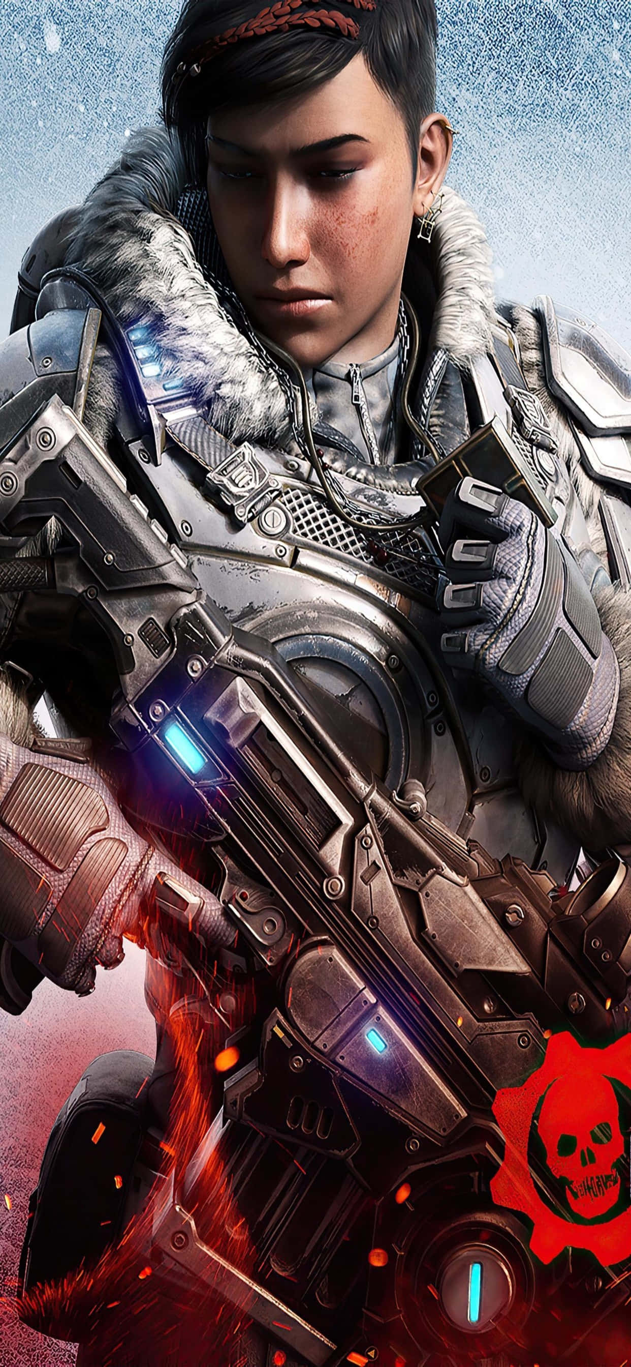 พื้นหลัง Kait ฤดูหนาว Gears of War 5 สำหรับ iPhone XS Max วอลเปเปอร์