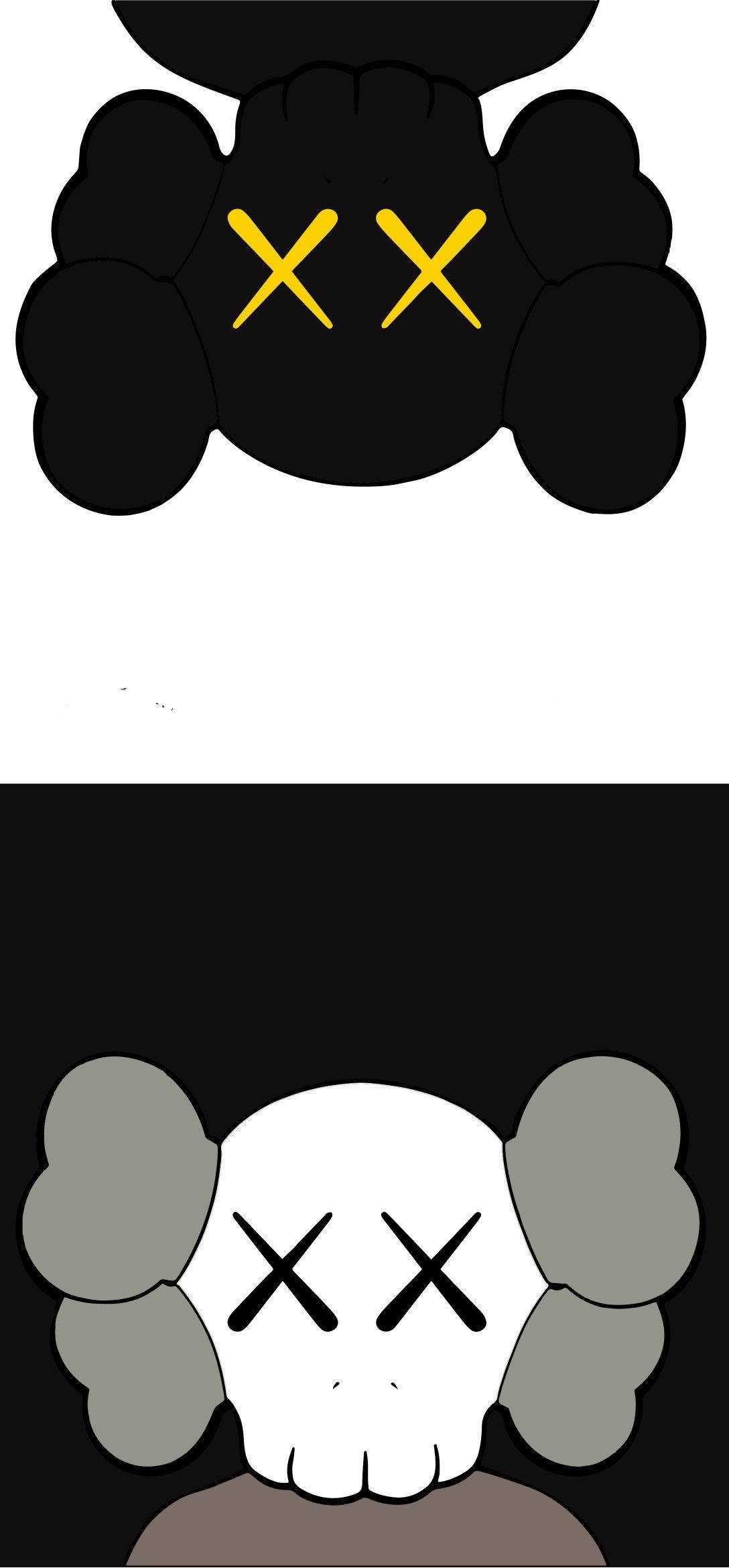 KAWS คอมแพเนียนสีดำและเทา วอลเปเปอร์