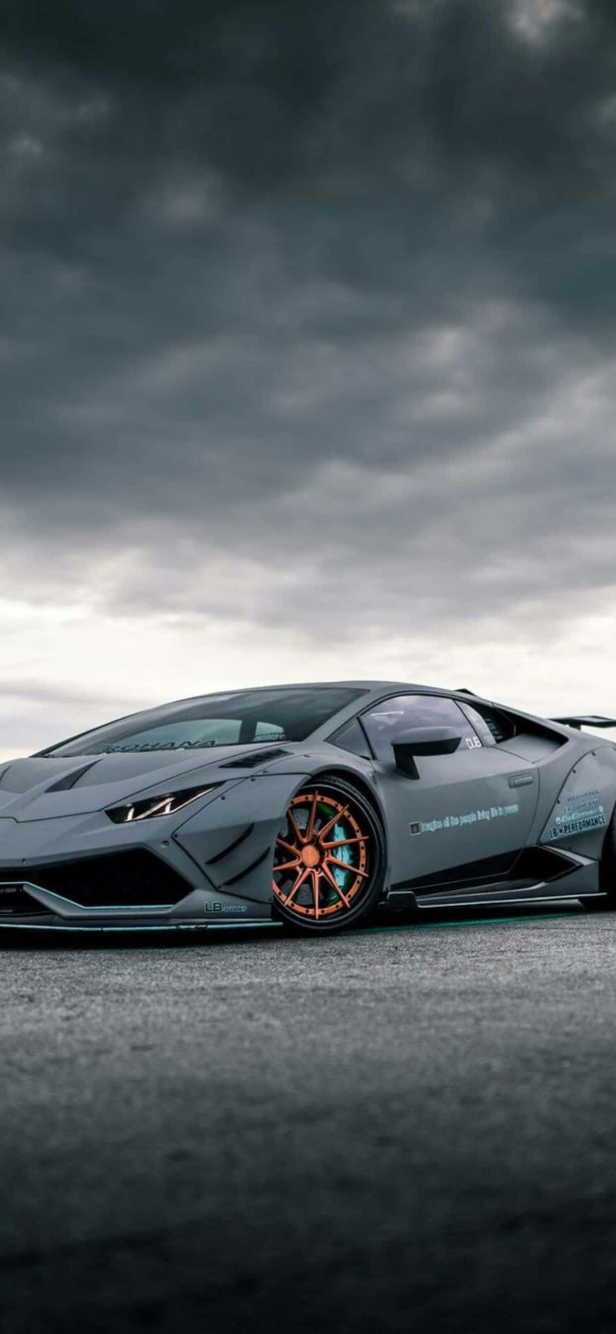วอลเปเปอร์รถ Lamborghini สีเทาสำหรับ iPhone XS Max วอลเปเปอร์