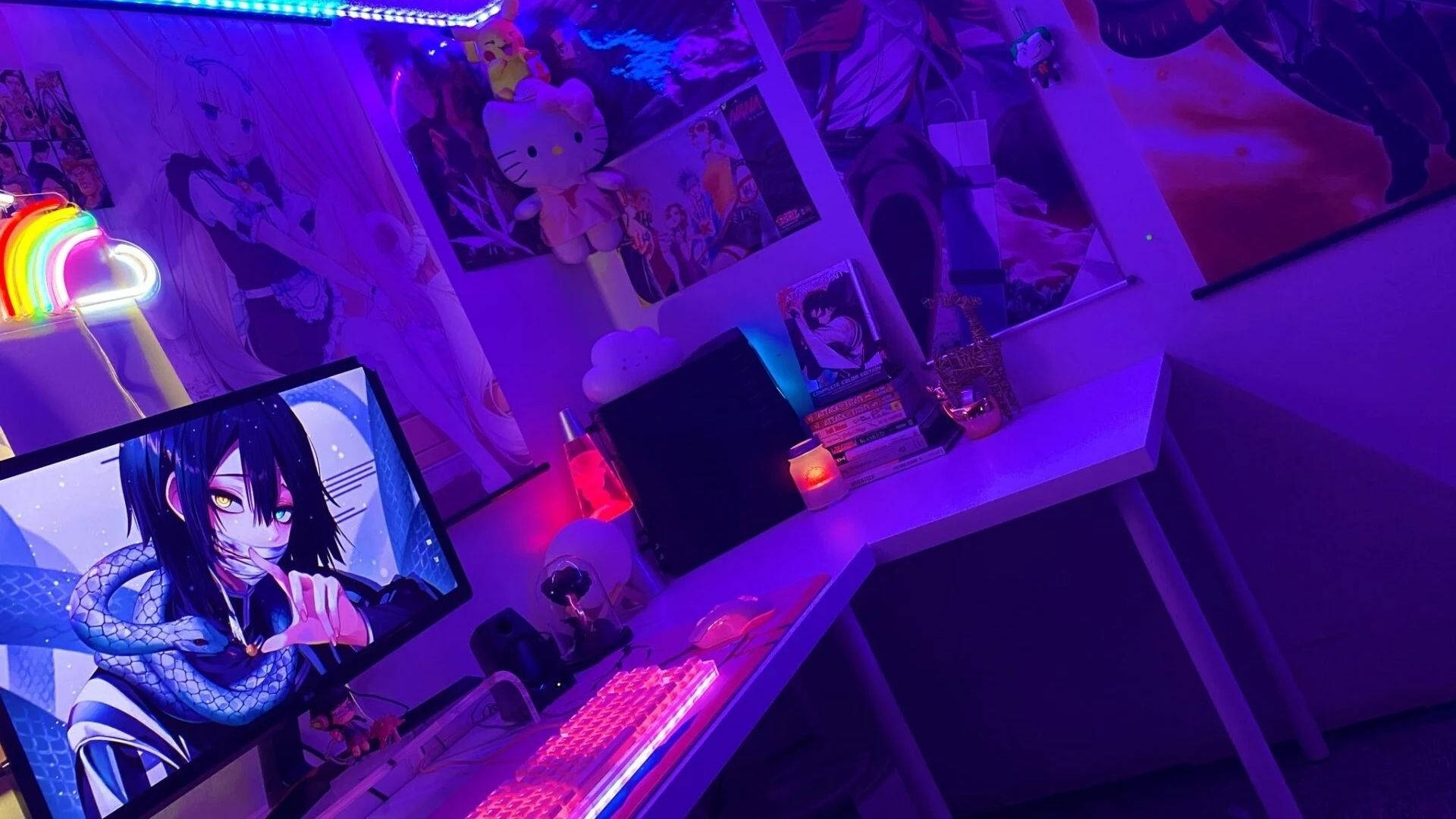 ห้องอนิเมะพร้อมไฟ LED วอลเปเปอร์
