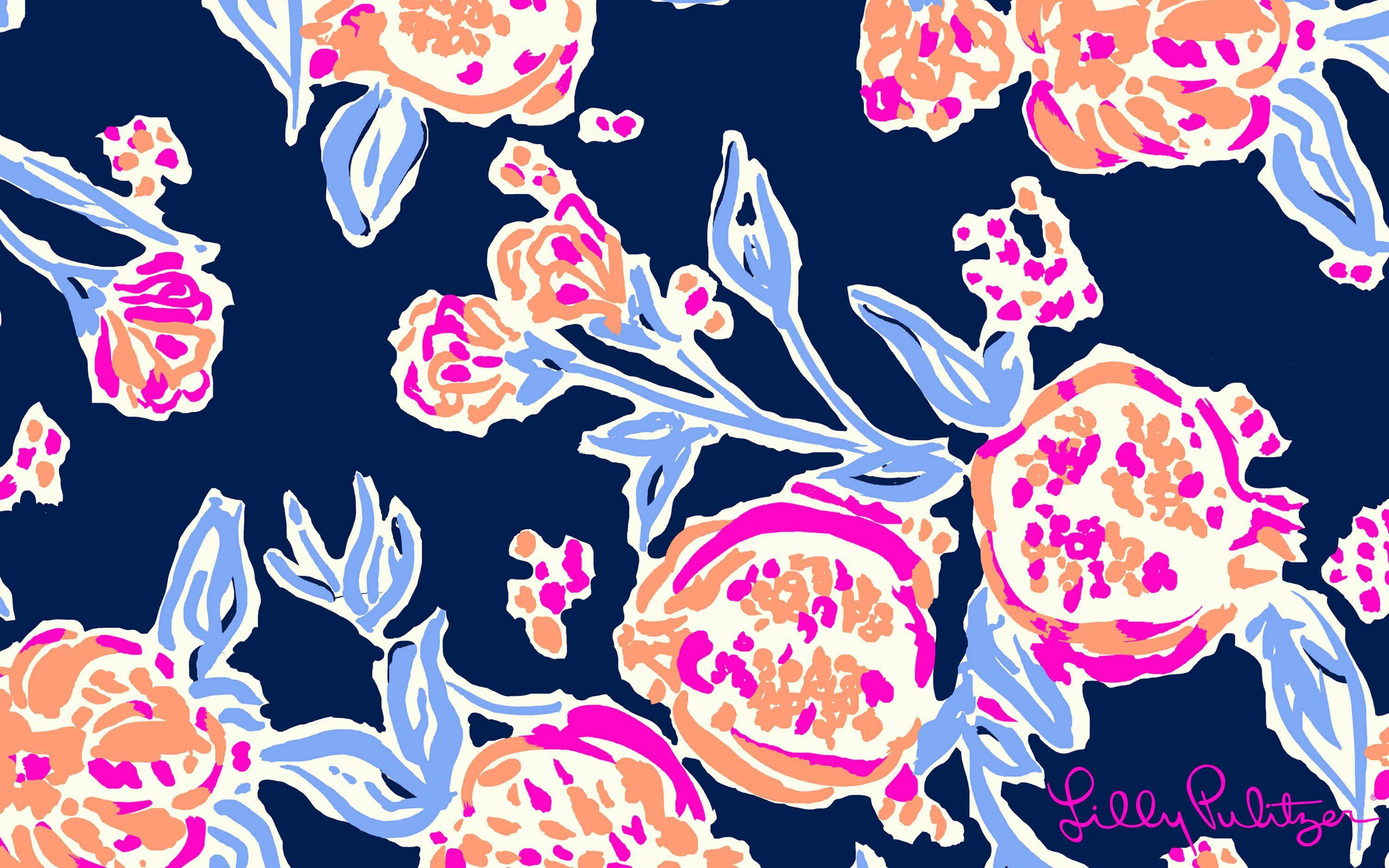 วอลเปเปอร์เดสก์ท็อปดอกไม้สีน้ำเงิน Lilly Pulitzer วอลเปเปอร์