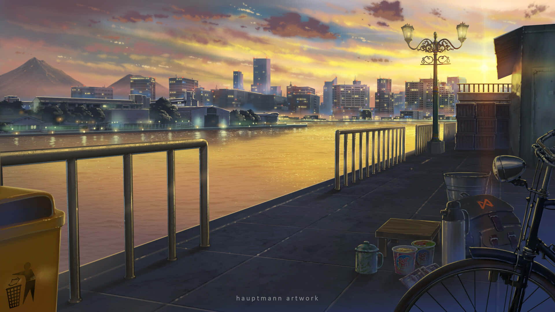 Lo Fi Anime ชิลล์ จักรยานริมทะเลสาบ วอลเปเปอร์