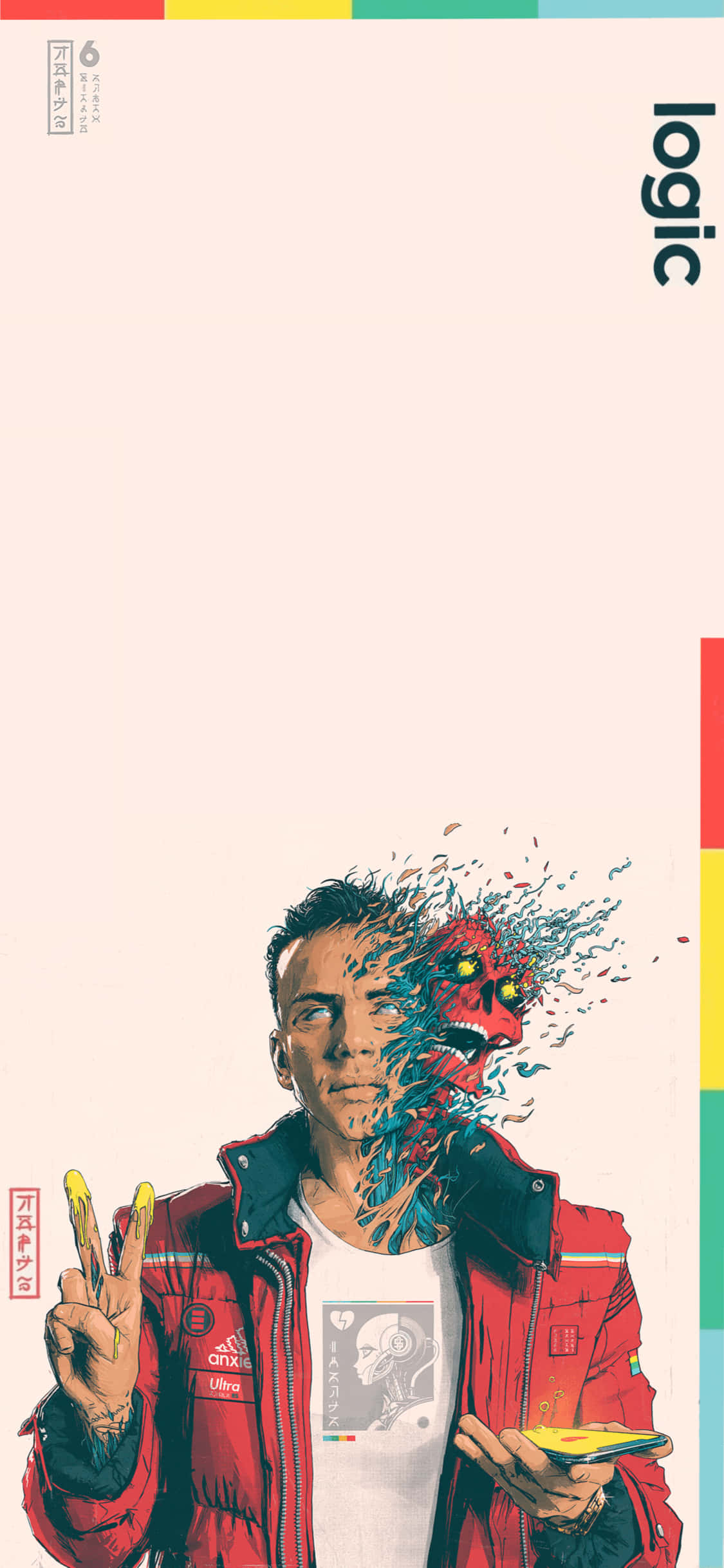 logic - ชายในเสื้อแจ็กเก็ตสีแดงทำสัญลักษณ์สันติภาพ วอลเปเปอร์