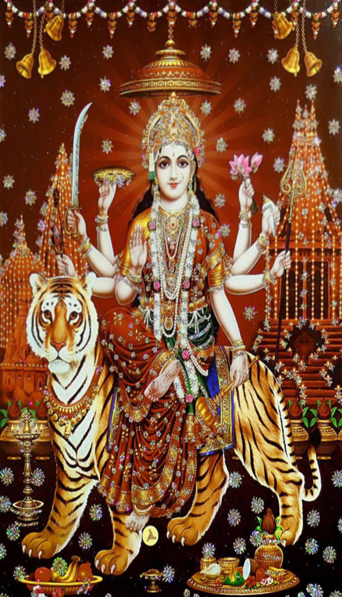 Maa Sherawali สายอาร์ตดอกไม้สีน้ำตาล — สีน้ำตาลสวยงาม วอลเปเปอร์